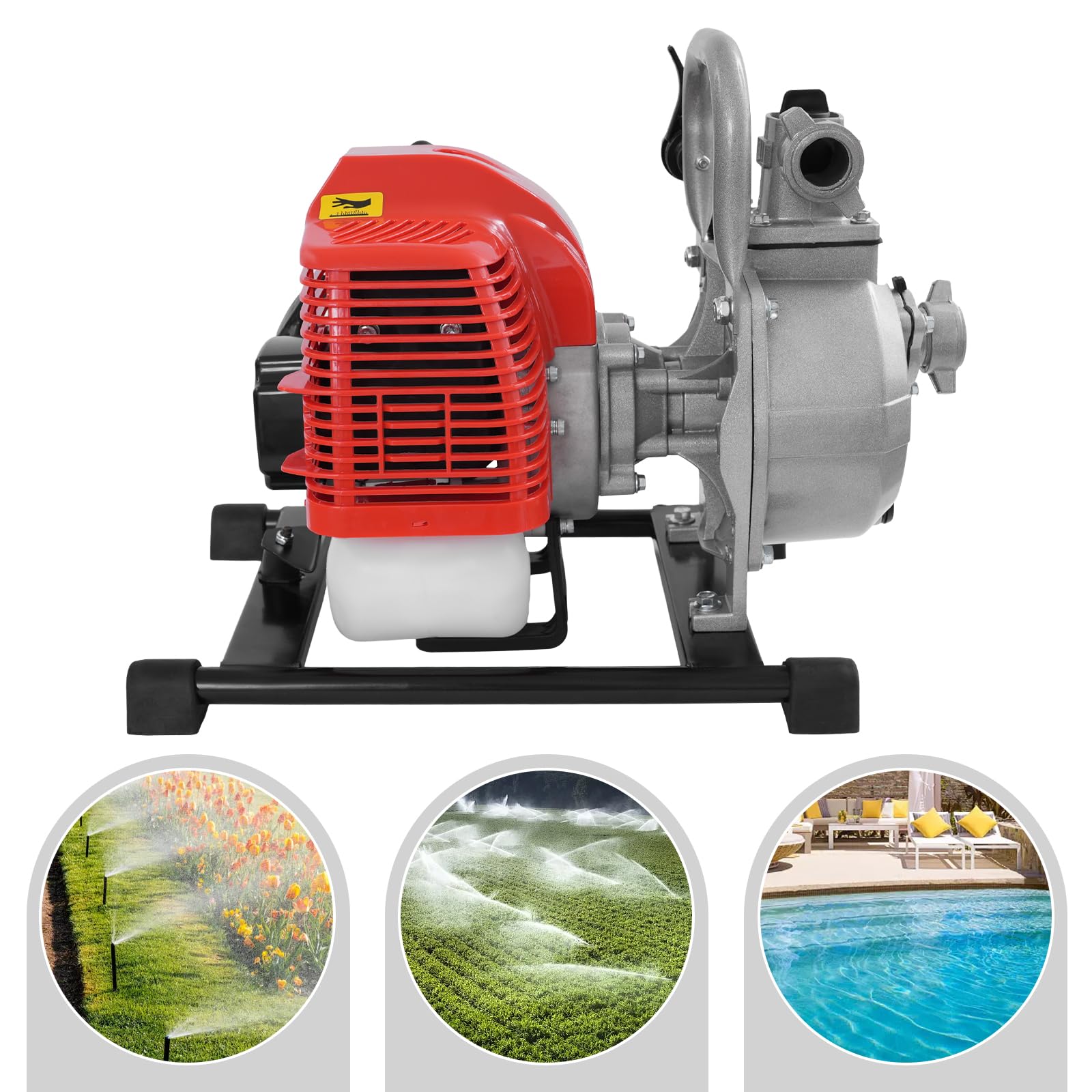 Pompe à eau à essence 1,7 CV - Pompe de jardin à 2 temps - 43 cc - Hauteur de refoulement de 30 m - Moteur à gaz de 1,25 kW - Pompe de bassin pour drainage et irrigation