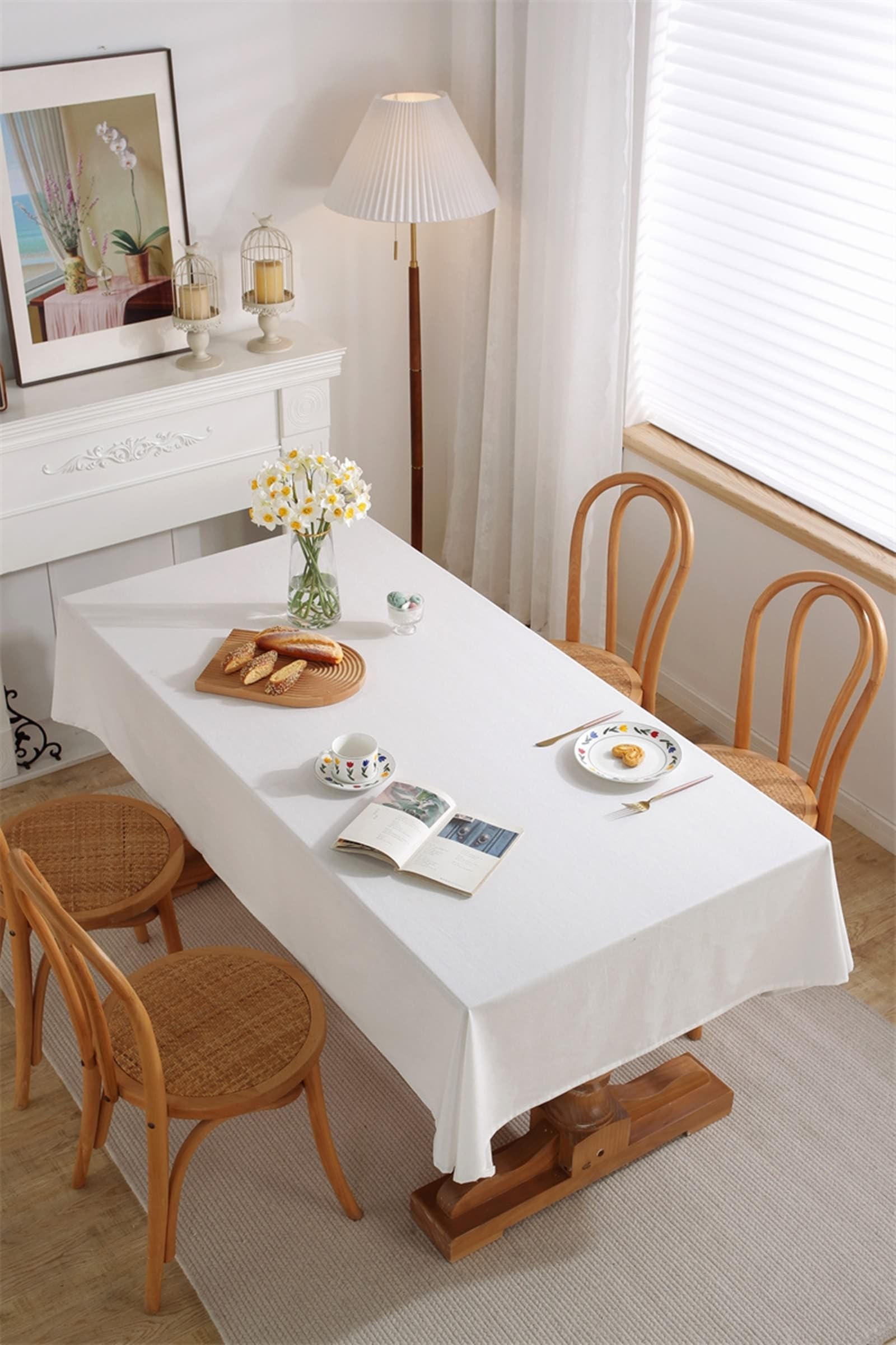Tablecloth biały, bawełniany obrus z lnu, jednokolorowy, na zewnątrz, prostokątny, 130 x 250 cm, do salonu, jadalni, na balkon, do ogrodu