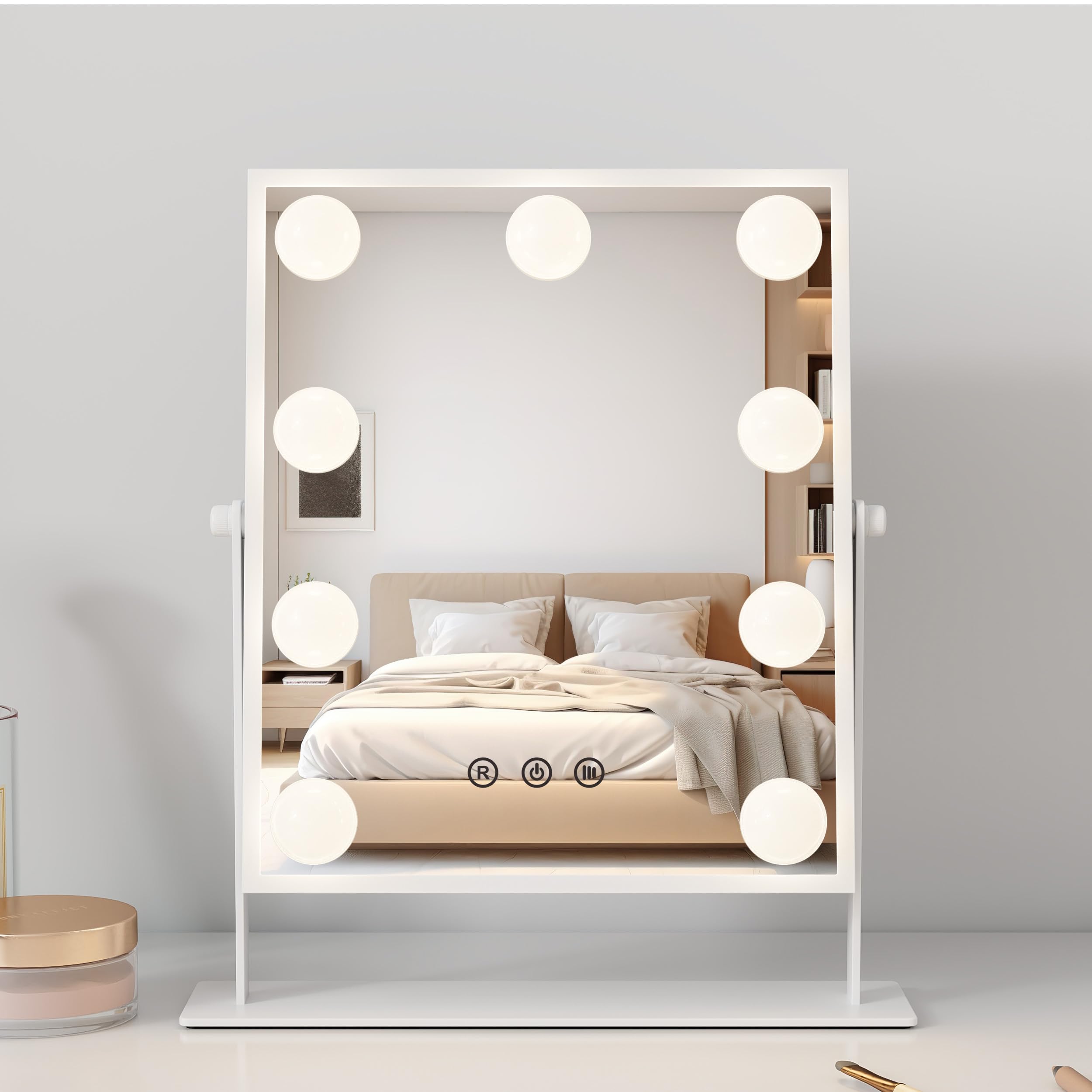 Schminkspiegel mit Beleuchtung groß – Hollywood Spiegel Schminktisch 3 Lichtfarben & Touch – Schminktisch Spiegel mit Licht drehbar – Schminkspiegel Licht – Aluminium Vanity Mirror with Light