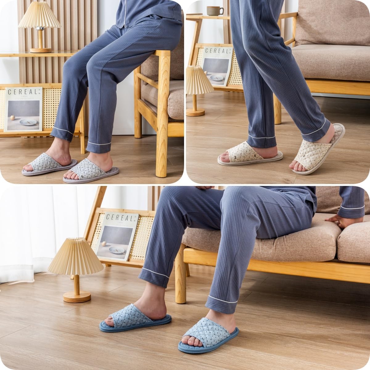 3 Pairs Plaid House Slippers for Men, Open Toe Indoor Slippers Comfortable Washable Portable Foldable Guest Travel Hotel Airplane Spa Slippers