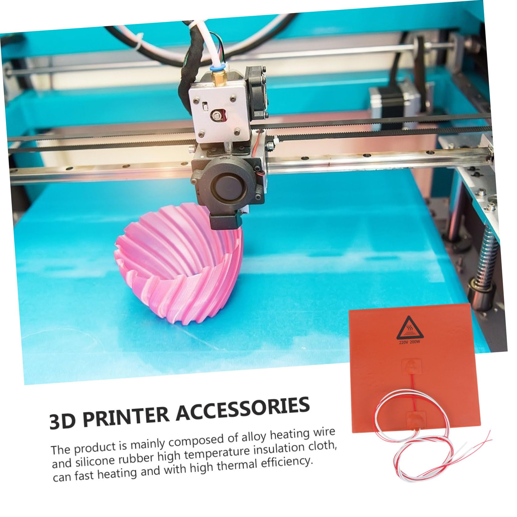 Placa para Impresora 3D 220v 200W de Silicona y Aleación Adhesiva | Adhesivo, Aislamiento Térmico E, para Cama Caliente de Impresora 3D, Color Naranja