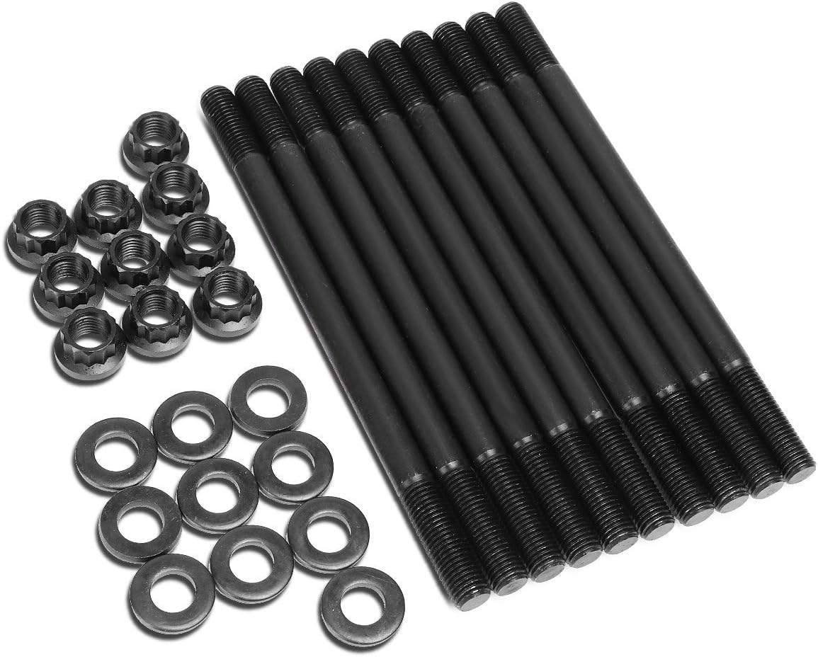DNA Motoring LEPOW-026 Chromoly 12-Point Cylinder Head Studs Nuts Set For 01-05 EL Civic CRX Fits D Series Engines, Black