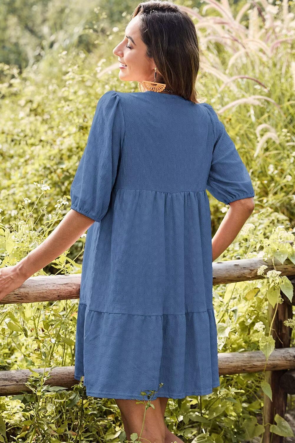 Dokotoo Womens Dresses Summer V Neck Drawstring Embroidered Half Sleeve Mini Dress Boho Dresses for Women 2026 Sundresses - Image 3