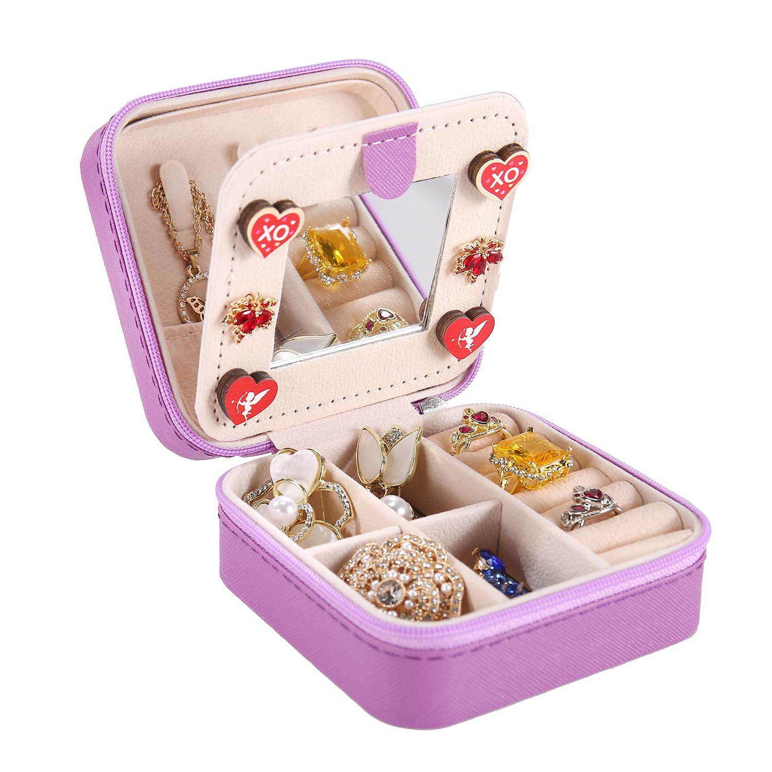 KElofoN Travel jewelry case Travel jewelry box Travel Jewelry Organizer Small Jewelry Organizer Box Gift for Girls Women with Mirror(Purple)