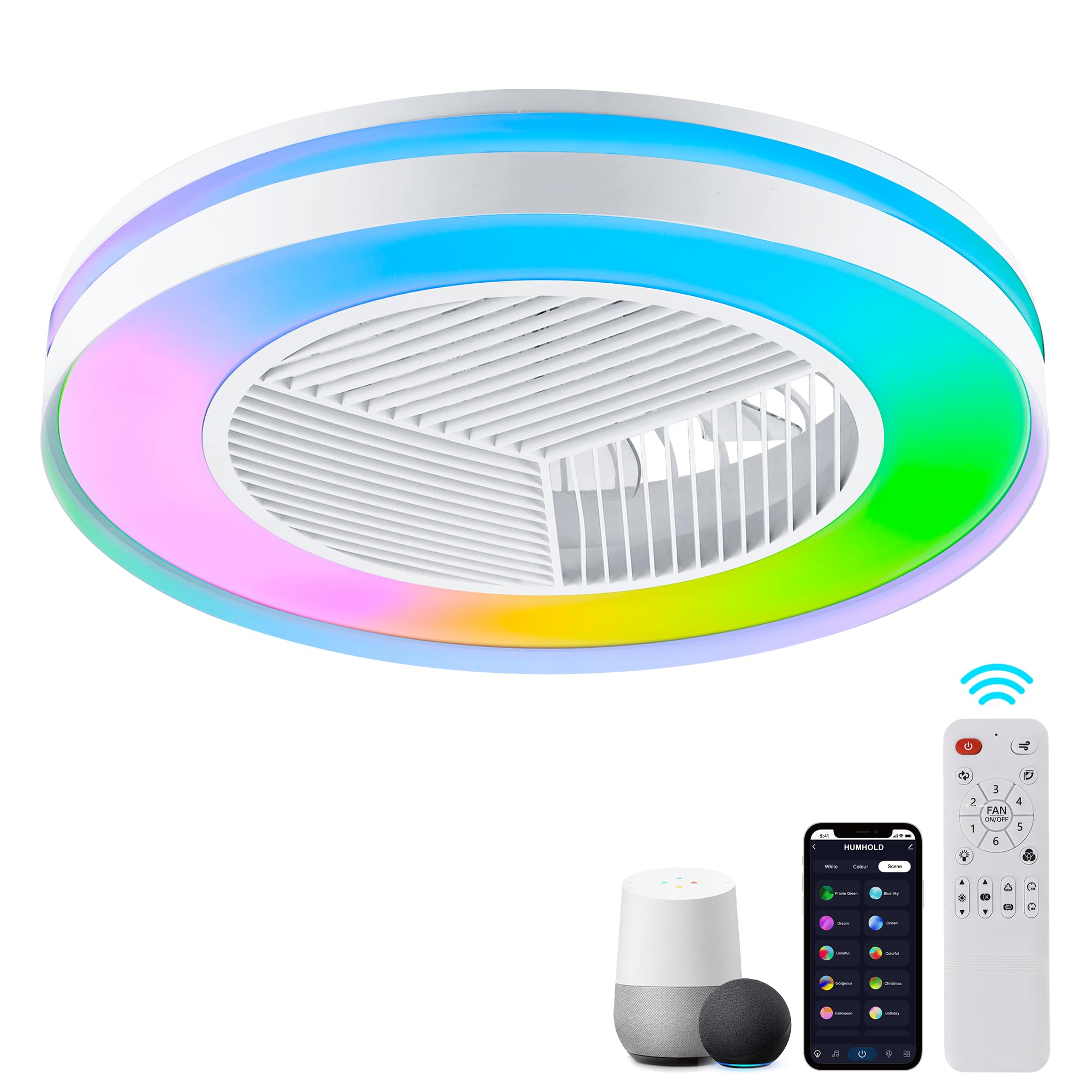 Smart Low Profile Ceiling Fan with RGB Lights