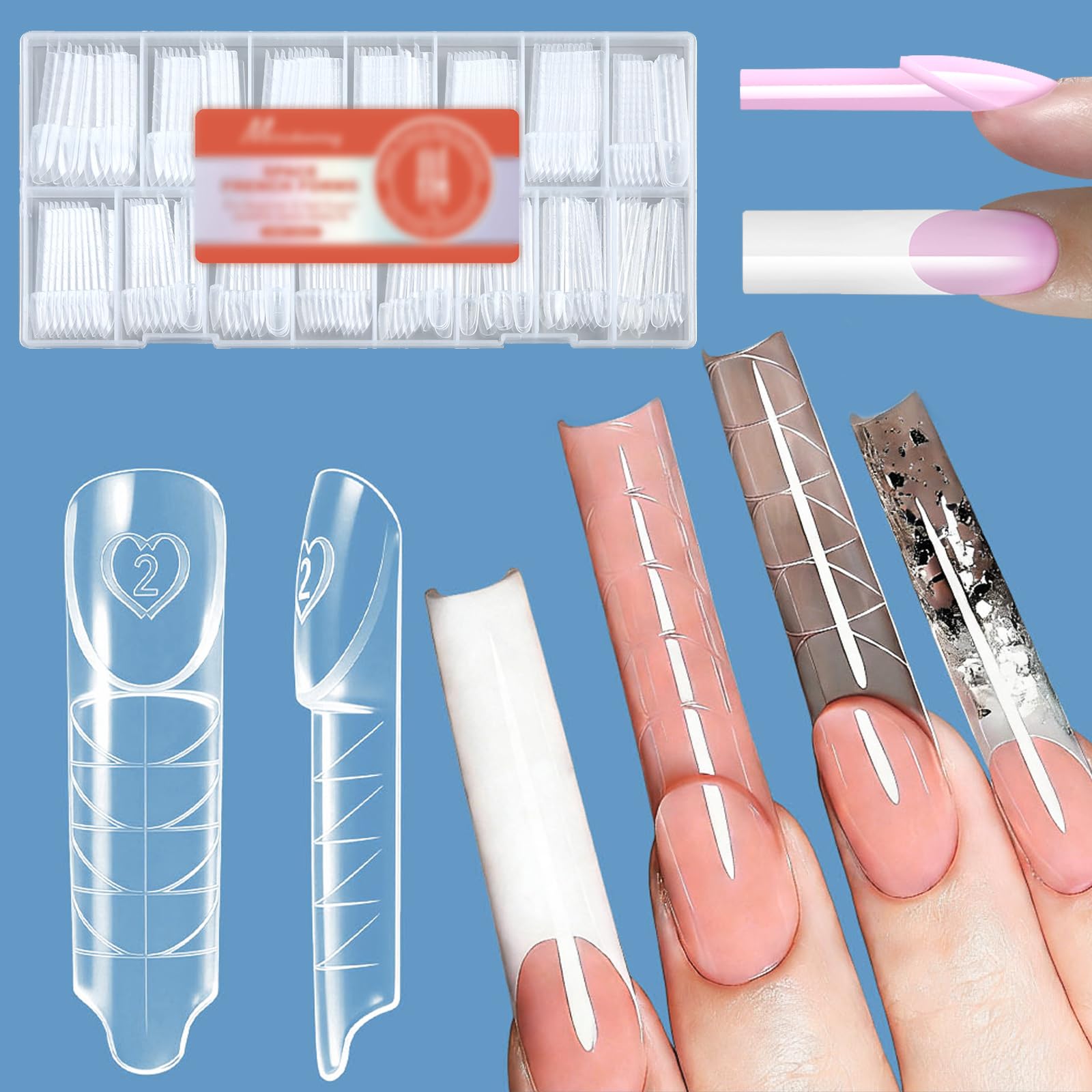 150 Pezzi 3D Reverse French Dual Form, 3D Manicure Francese, 15 Misure Forme Riutilizzabili, per Poly Gel, Builder Gel, Nail Extension DIY e Uso Professionale