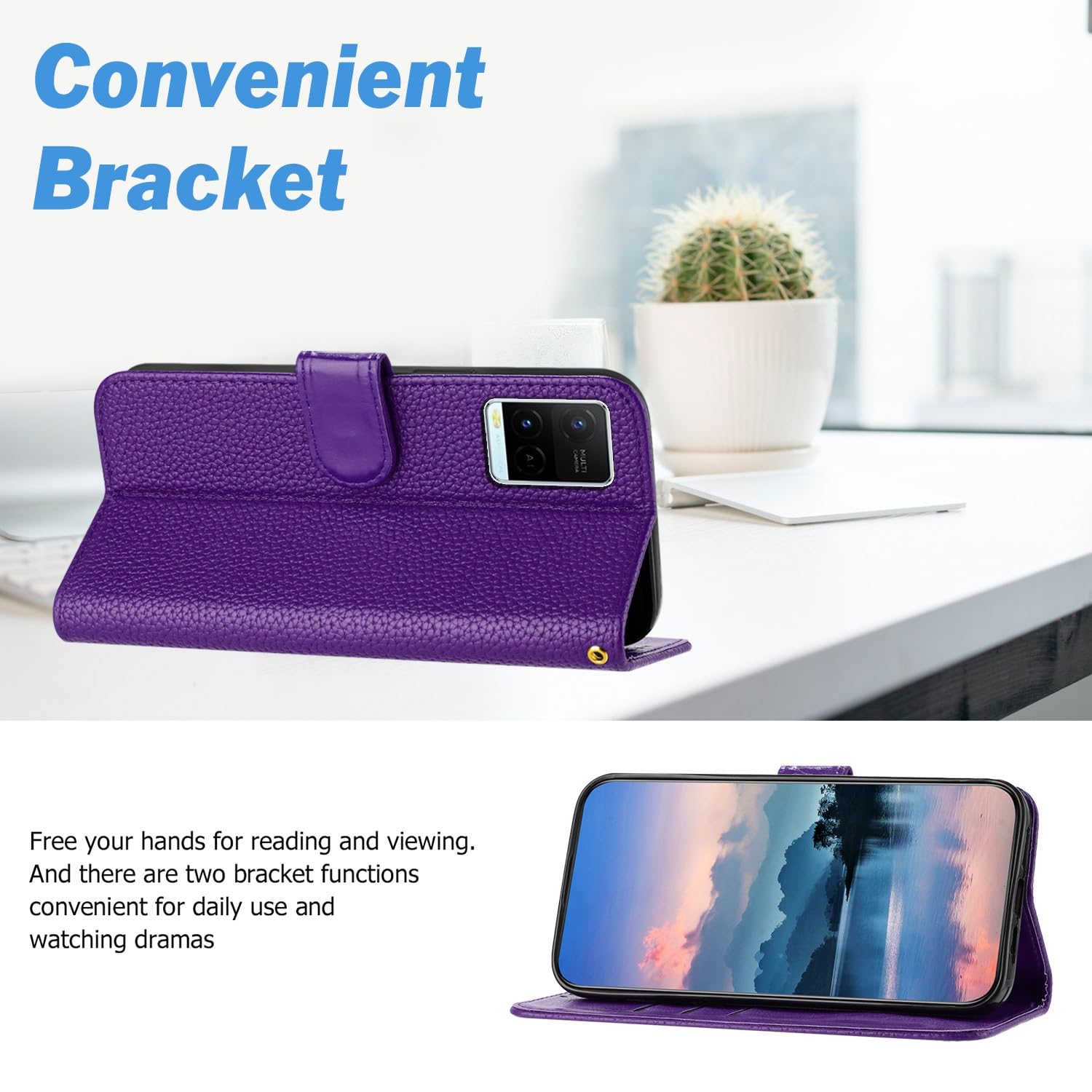 Jiajihua [PU Cuero+Funda Teléfono] Compatible Con Vivo Y33S 4G,Compatible Con Vivo Y21 2021 4G / Y21s Flip Stand Cartera Con Ranura Para Tarjetas Cordón Black