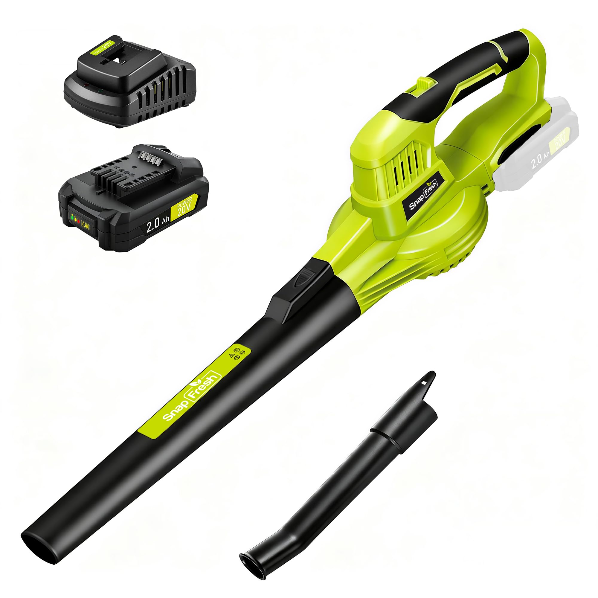 Photo 1 of SnapFresh 20V Leaf Blower, Leaf Blower Cordless with 2.0Ah Battery & Fast Charger, 2.7lbs Lightweight Electric Leaf Blower, 2 Speed Modes for Lawn, Patio, Yard & Sidewalk Care