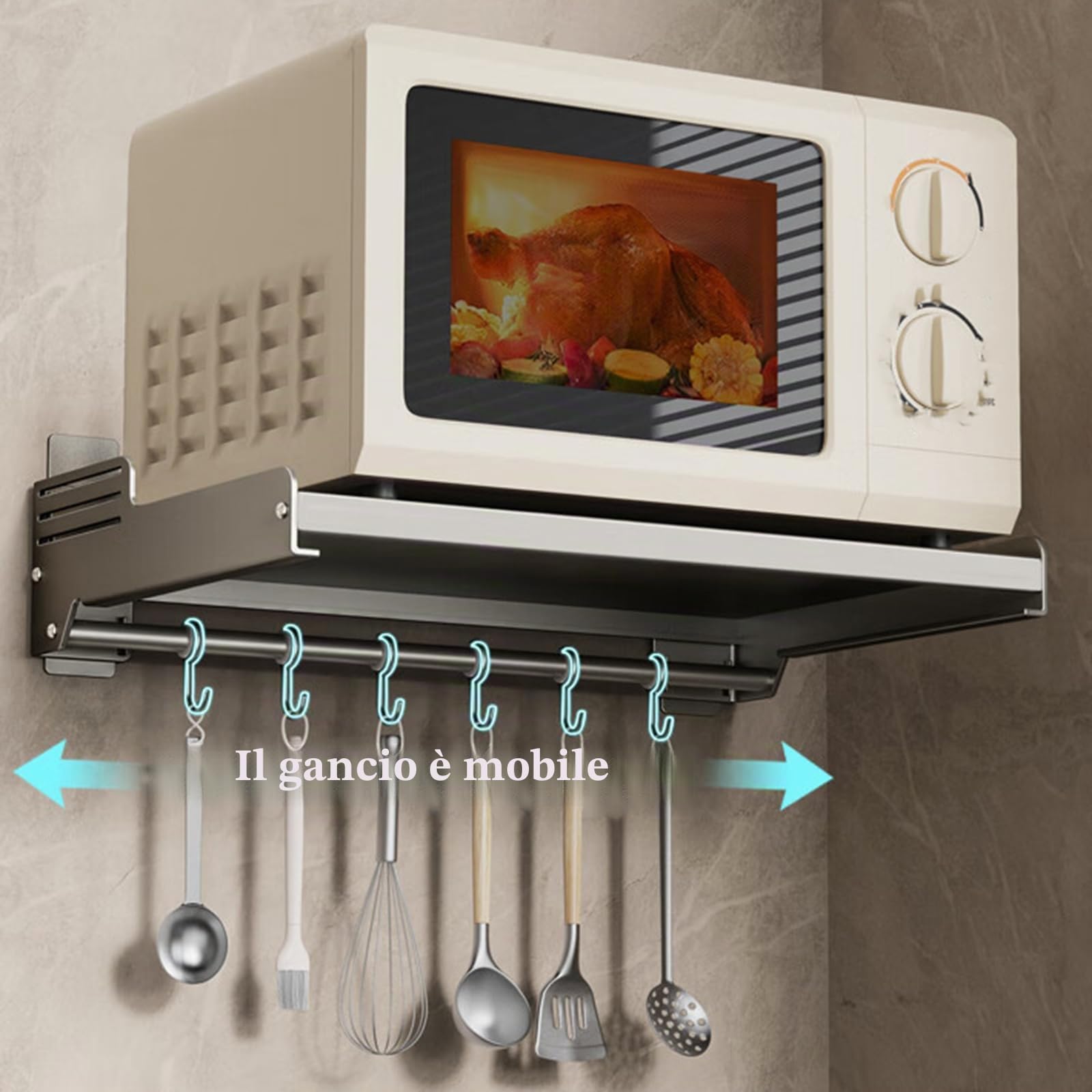Microonde Mensola A Muro Supporto,Scaffale per Forno A Microonde A Parete,Supporto A Muro per Forno A Microonde,Stabile E Antiscivolo,per Elettrodomestici da Cucina
