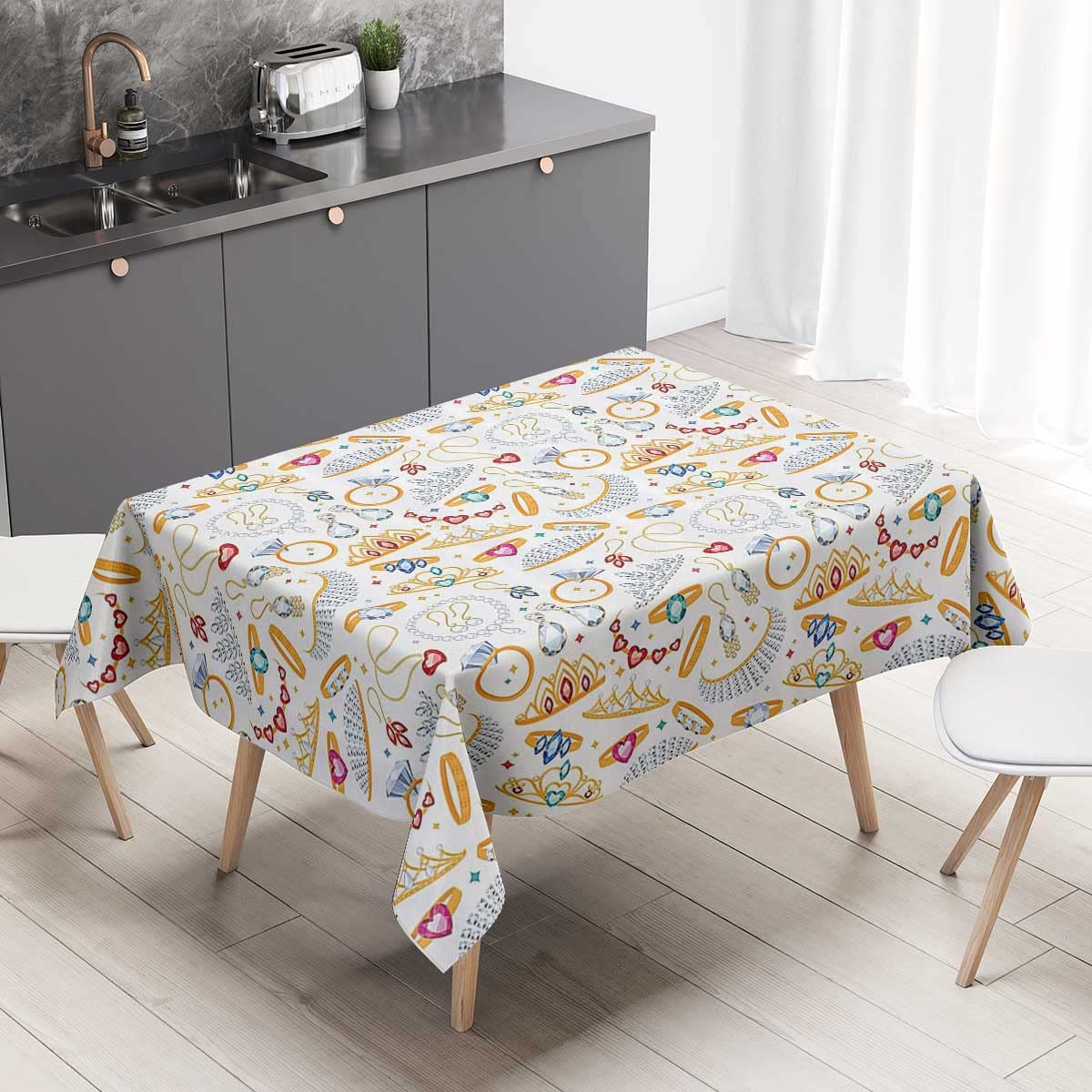 Pearls Decor Collection Tablecloth White Yellowfall Decor for Kitchen Dining Party 52 X 70 Inch