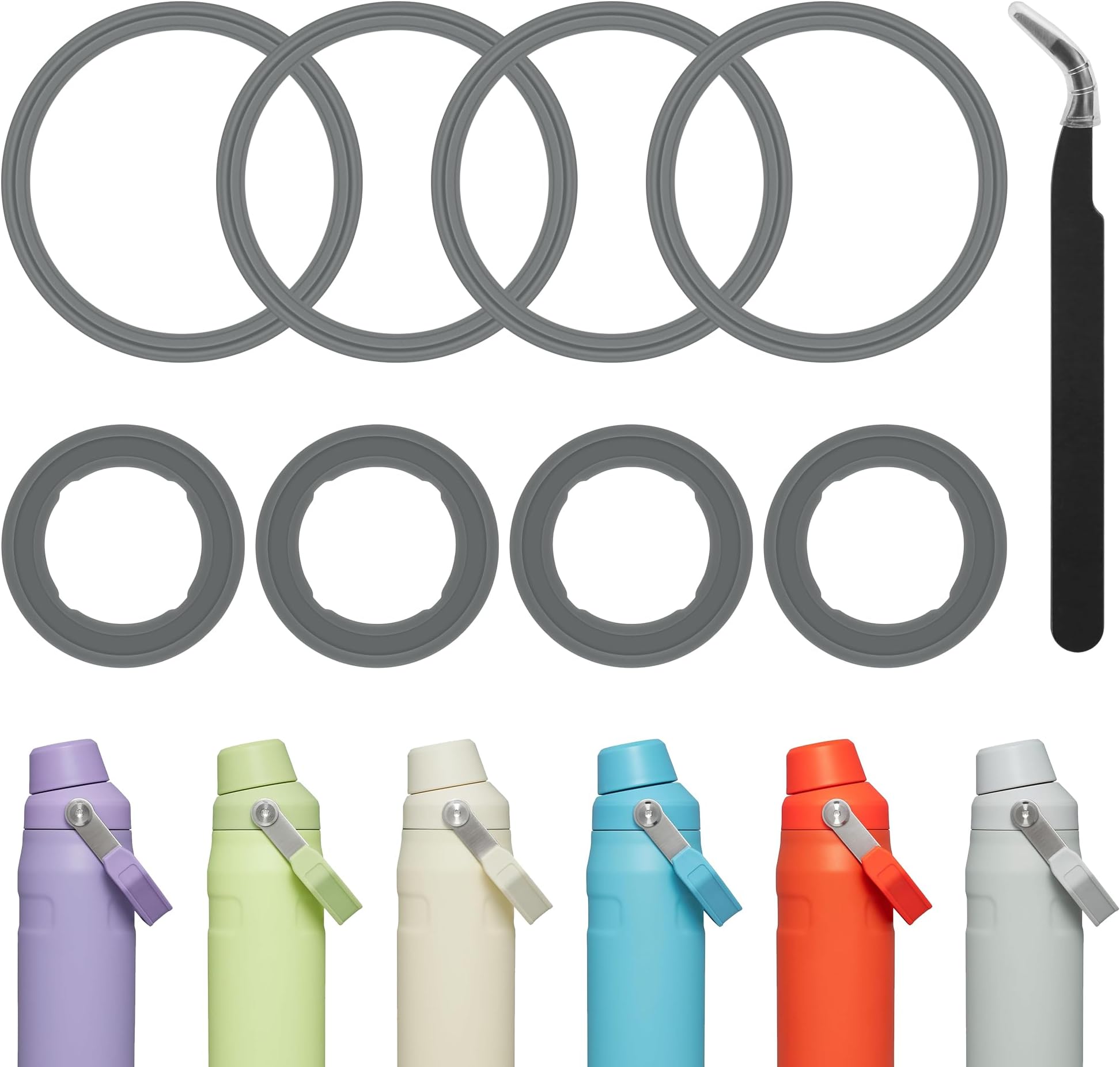 Mokoart Set of 4 Replacement Gasket for Stanley IceFlow Fast Flow Water Bottle, Silicone Sealing Ring Parts for Stanley 16/24/36/50 Oz Bottle Angled Spout Lid, Compatible with Stanley Cup Accessories