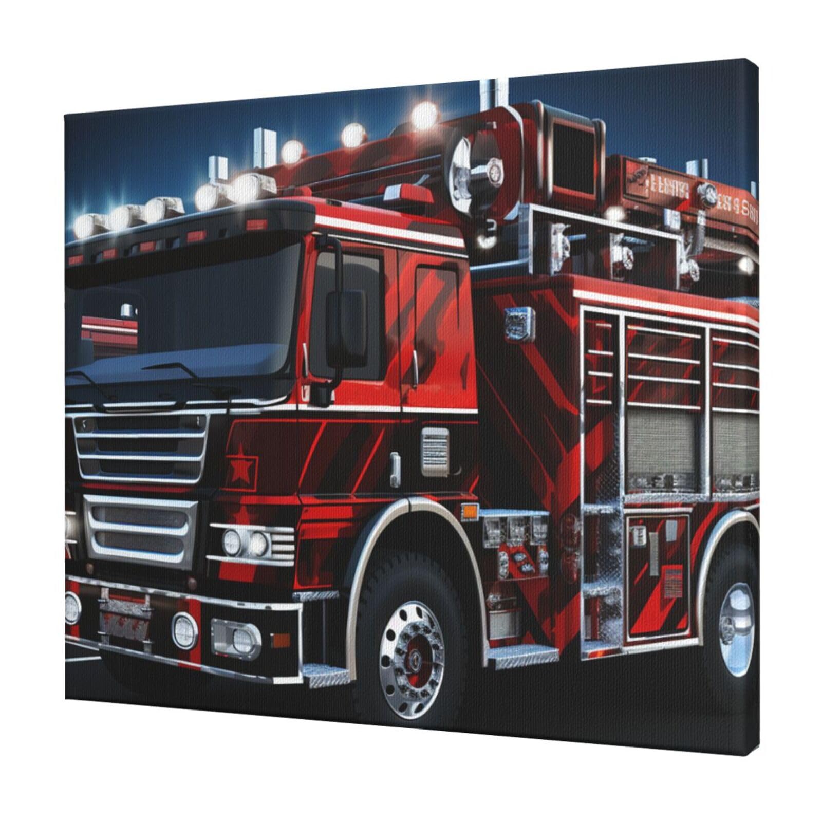 Red Fire and Rescue Truck Canvas Wall Art for Living Room Wall Decor 20"x24" Modern Artwork Painting Pictures Hanging Canvas Prints Aesthetic Wall Art for Bedroom Bathroom Office Wallart Decor