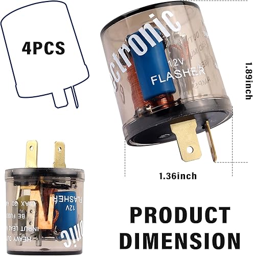 Miniatura 2 de Relé intermitente LED de 4 piezas, relé de señal de giro LED eléctrico de 12 V y 2 pines, relé intermitente redondo de dos puntas para fijación de