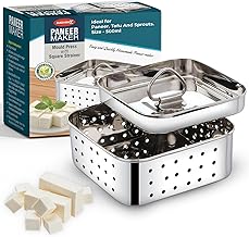 AADHIK Stainless Steel Paneer Maker Mould Big Size, Paneer Press with Lid, Tofu Press Mould Maker, Whey Seperator (Square, 550ml Capacity)