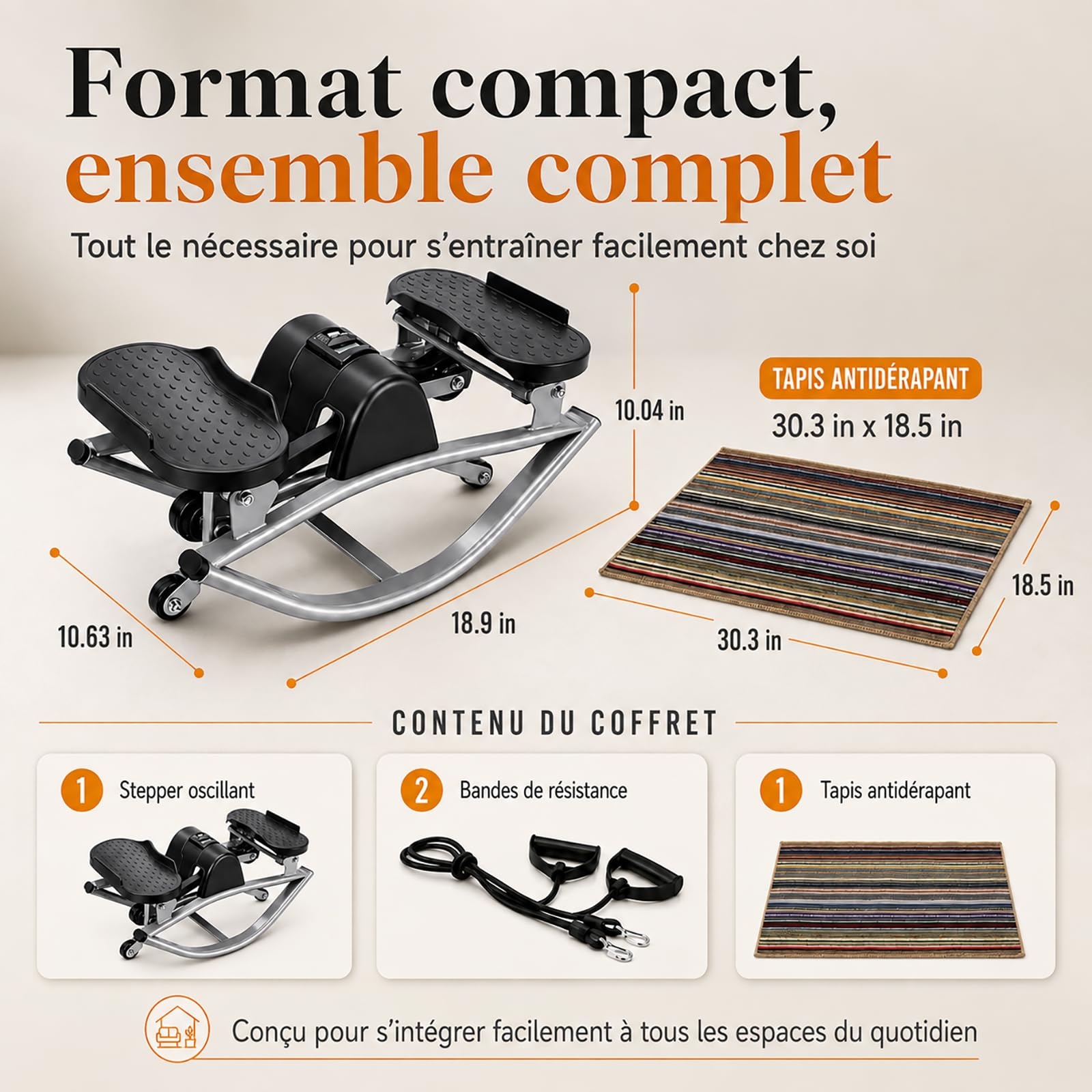 Aparato de fitness Stepper de apartamento con elásticos, Stepper lateral silencioso para entrenamiento cardio y culturismo, sin montaje, 113 kg