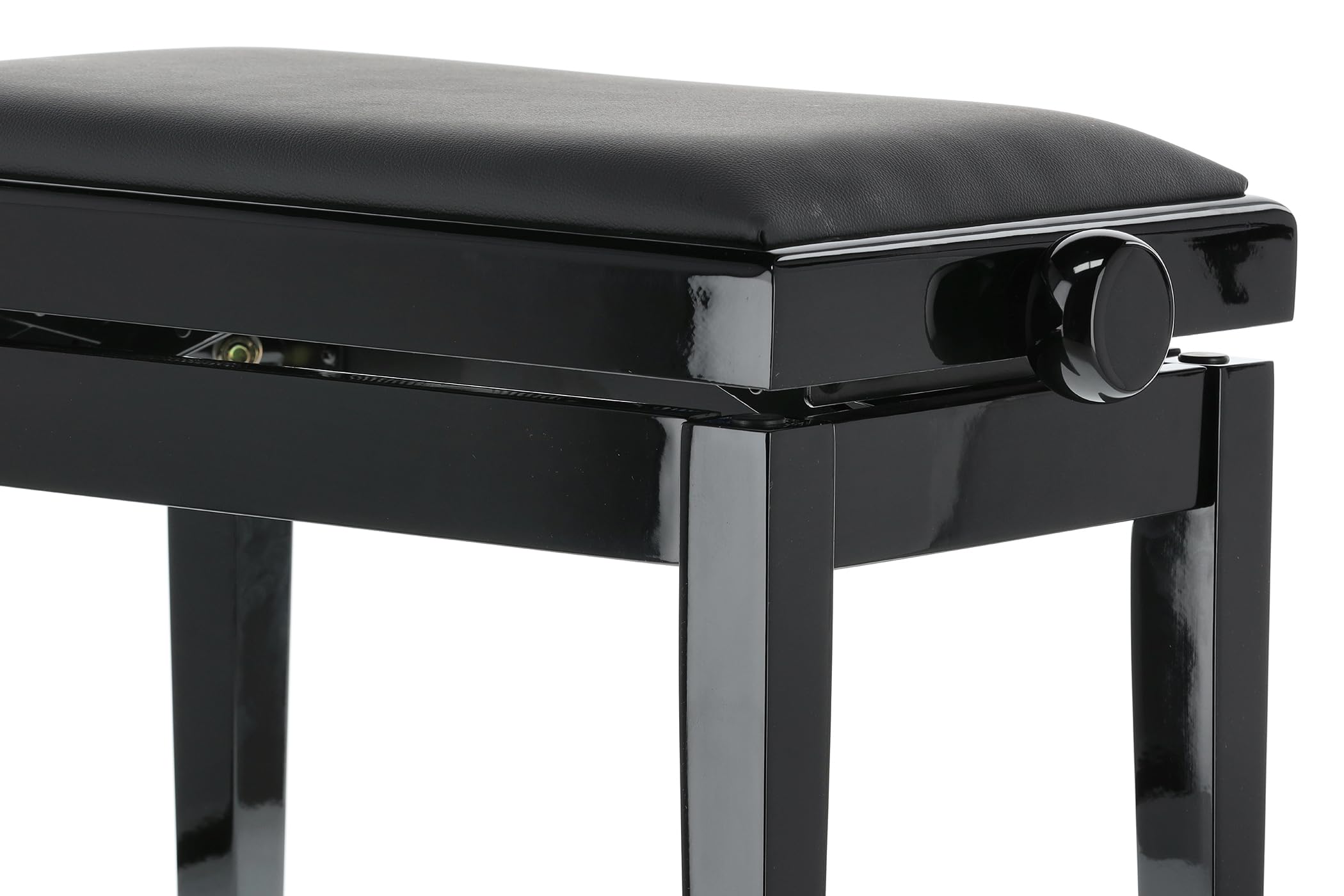 GEWA Pianobank Deluxe Vinyl - Schwarz Hochglanz - Massivholz - Vinyl Sitzbezug - 52x30cm Sitzfläche - Höhenverstellbar - Hochfeste Fixierung - 2t Bruchlast