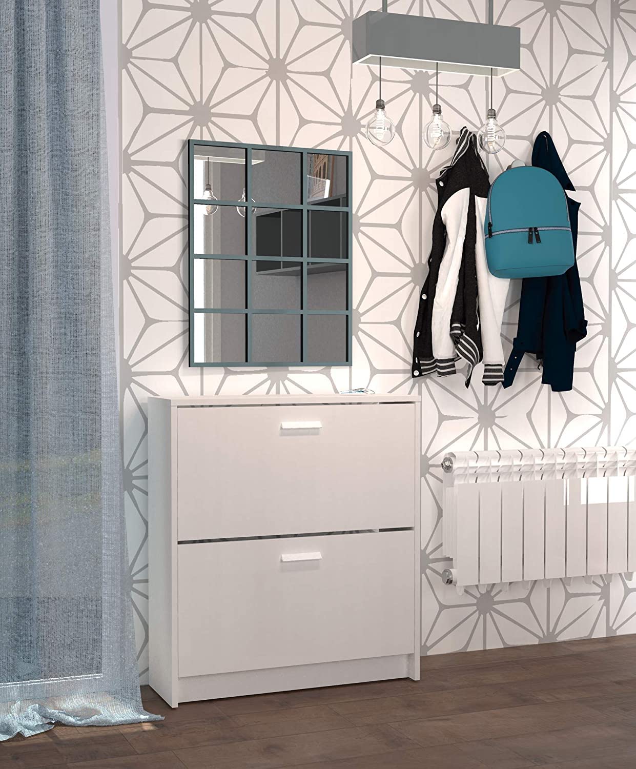 MUEBLES PITARCH | Zapatero Recibidor Mueble Auxiliar Estrecho 2 Puertas para Entrada Blanco, 12 Pares de Zapatos, 82x74x25cm, Colección Tibet