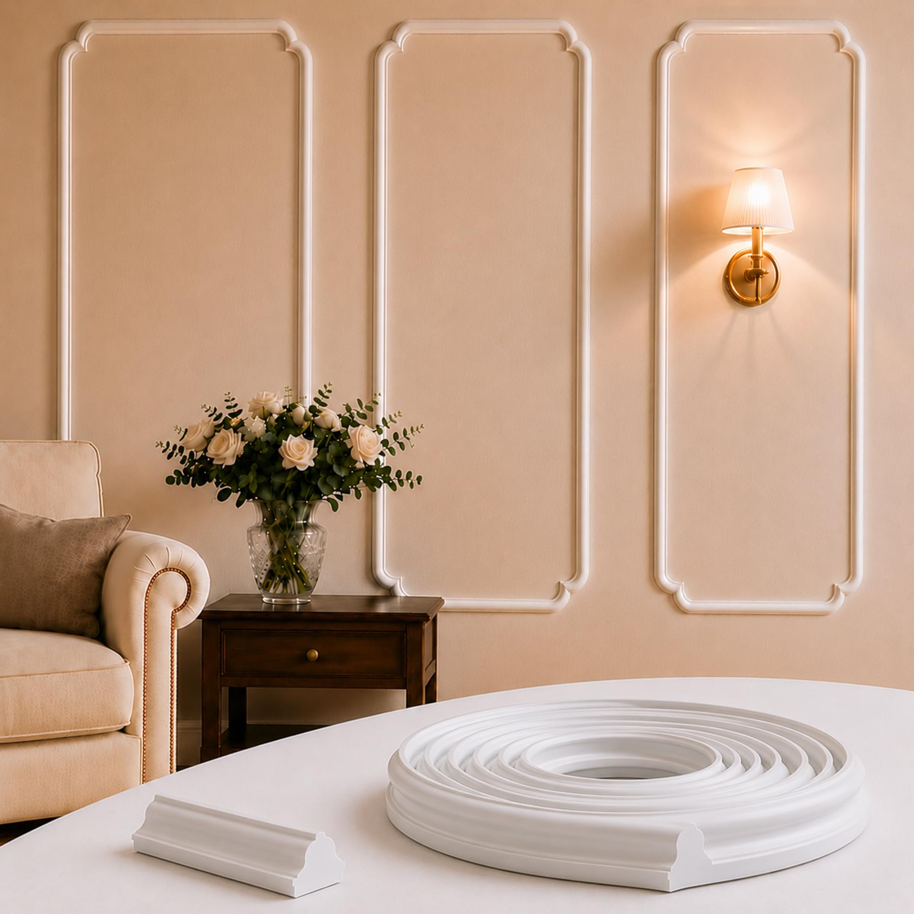 CBBEONRN Flexible Wall Molding Trim for Interior Decor, Paintable PVC Decorative Trim for DIY Wainscoting, Ceiling, And Wall Panels W 2cm,L 4m