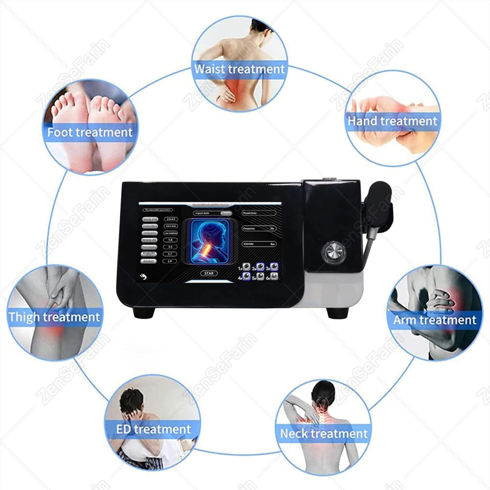 MáQuina Terapia Ondas Choque ED,Masajeador Profesional para Aliviar El Dolor con 6 Cabezales Masaje,para Lesiones Deportivas,Alivio del Dolor Muscular,Lesiones En Las Articulaciones