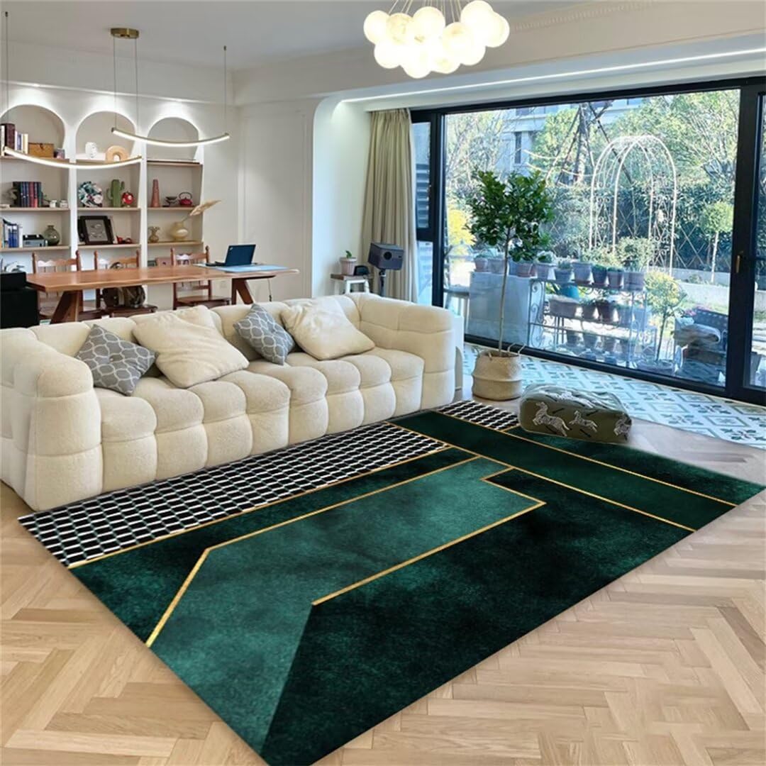 Tapis salon vert 100x160 cm moderne et antidérapant pour couloir et salle à manger