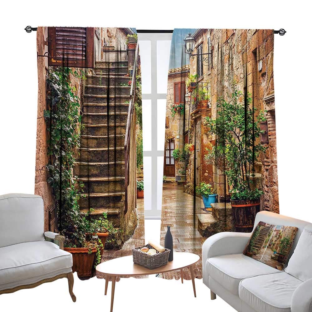 DESPKON Tuscan Decor Curtains View of Old Mediterranean Street with Stone Rock Houses Italian soundproof Curtains,Bedroom Window Drapes 2 Panel Set,108 W X 108 L Inches,Multi