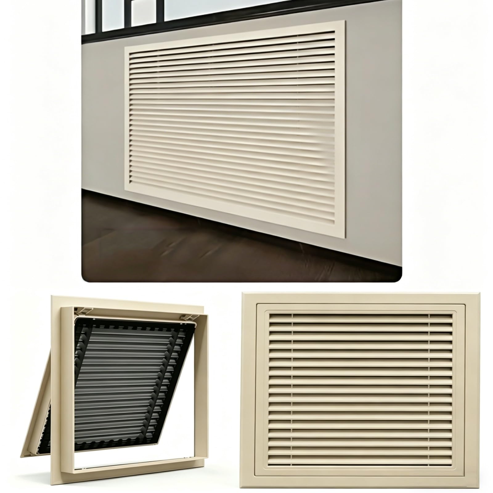 Pokrywa wentylacyjna na zawiasach, kratka powrotna HVAC z drzwiami dostępu do filtra, rejestr wentylacyjny do ścian komercyjnych i mieszkalnych, sufitu, piwnicy (beżowy, 45 x 50 cm)