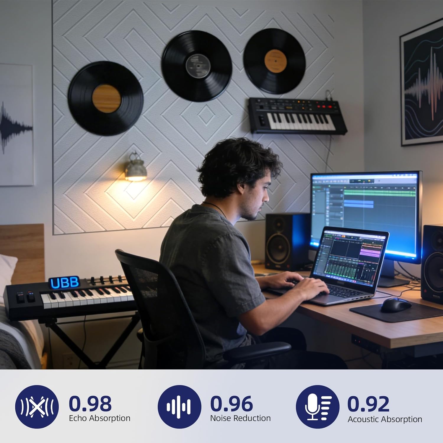 Vieshful Self-Adhesive Acoustic Panels, Soundproof Wall Panels 12"x12"x0.4", High-Density Sound Absorbing, Noise Dampening Panels for Home Office, Studio & Bedroom Decor White 10 Pack