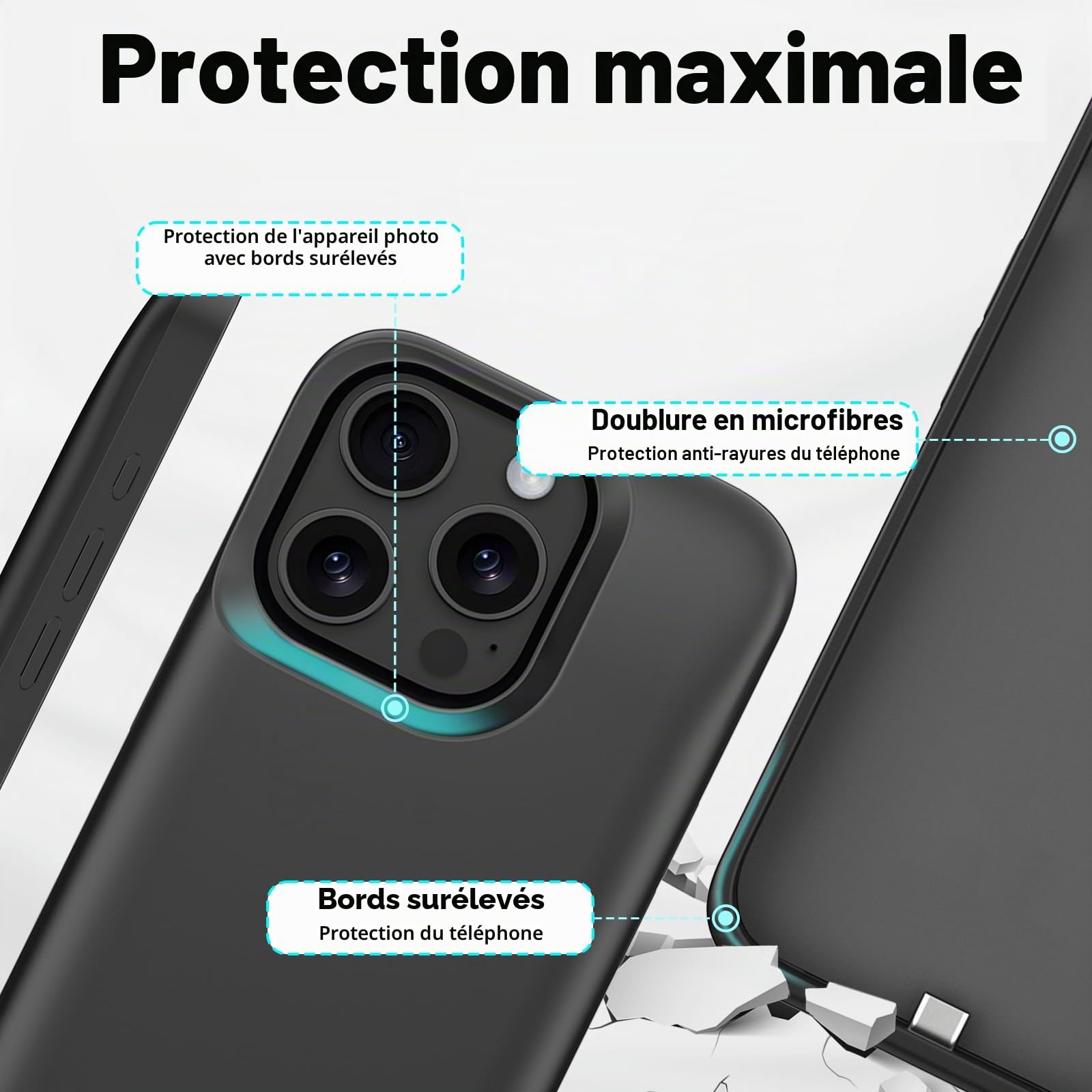 Coque Batterie pour iPhone 16 Pro Max, Véritable 8500mAh, Fine et Rechargeable avec Batterie pour iPhone 16 Pro Max, Noir