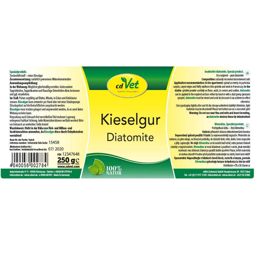 cdVet Naturalne produkty ziemia okrzemkowa 250 g – pies, kot, ptak, małe zwierzęta – substancja pomocnicza – wiąże wilgoć – wiąże pchły + odchody roztoczy – higiena w stajni – 100% naturalna –