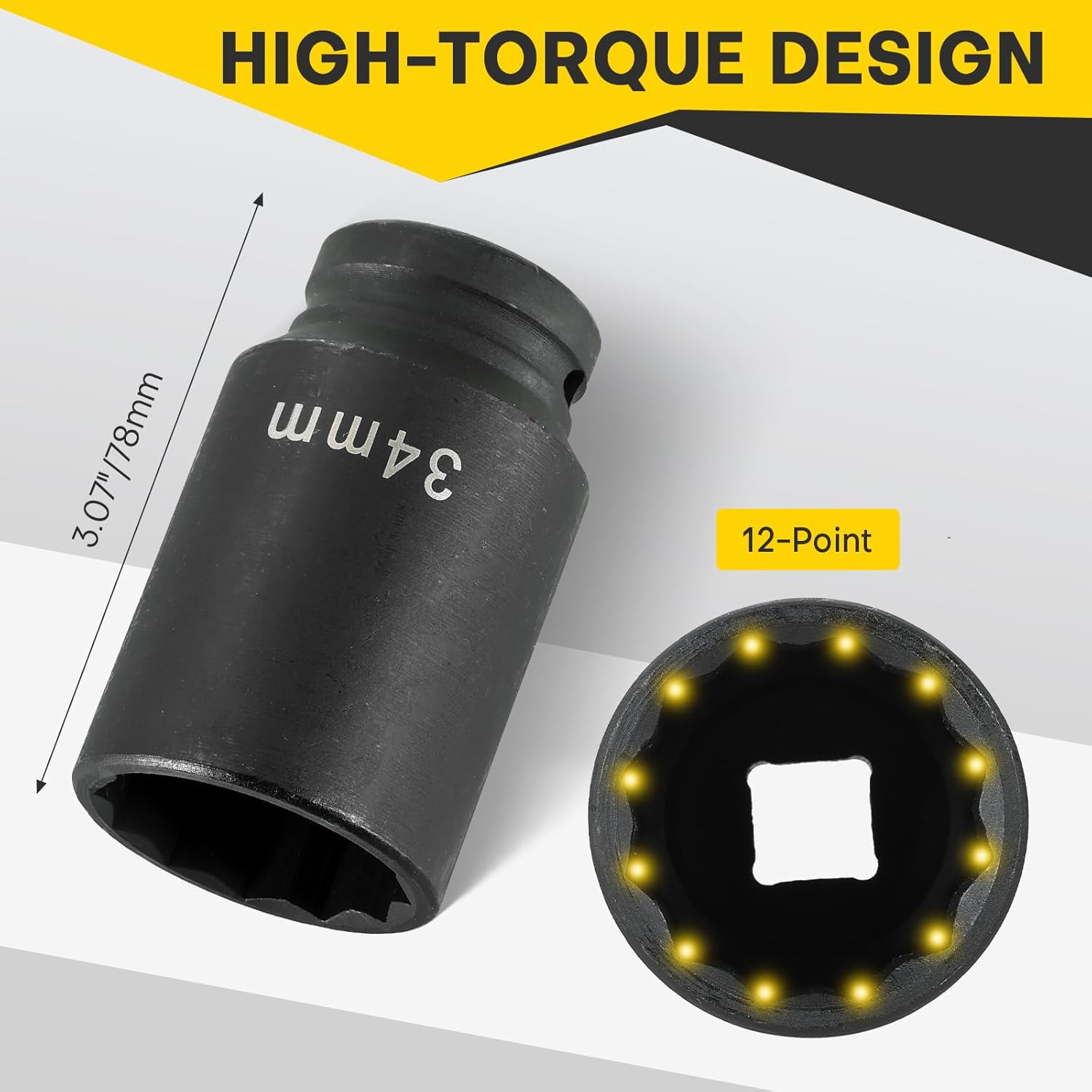 1/2" Drive Deep Spindle Axle Nut Impact Socket | 4 PCS Metric Axle Nut Socket Set, CR-MO, 12 Point Design, 30,32,34,36mm, 1/2 Inch Heavy Duty Deep Impact Socket Set