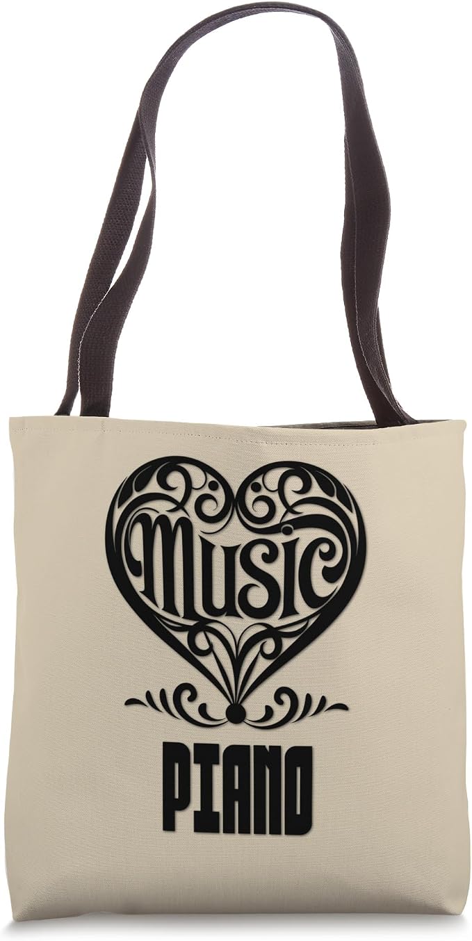 Music Lover Elegant Scrolled Heart for Piano Fans Khaki Color Tote Bag