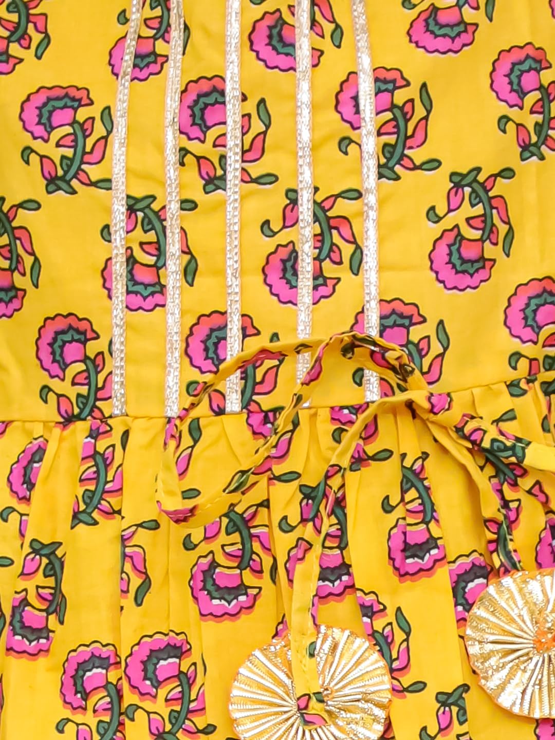 superminis Cotton Blend Baby Girls Printed Frock Style Kurti With Dhoti Style Salwar Ethnic Dress & Outfit (Yellow, 12-18 Months) 2