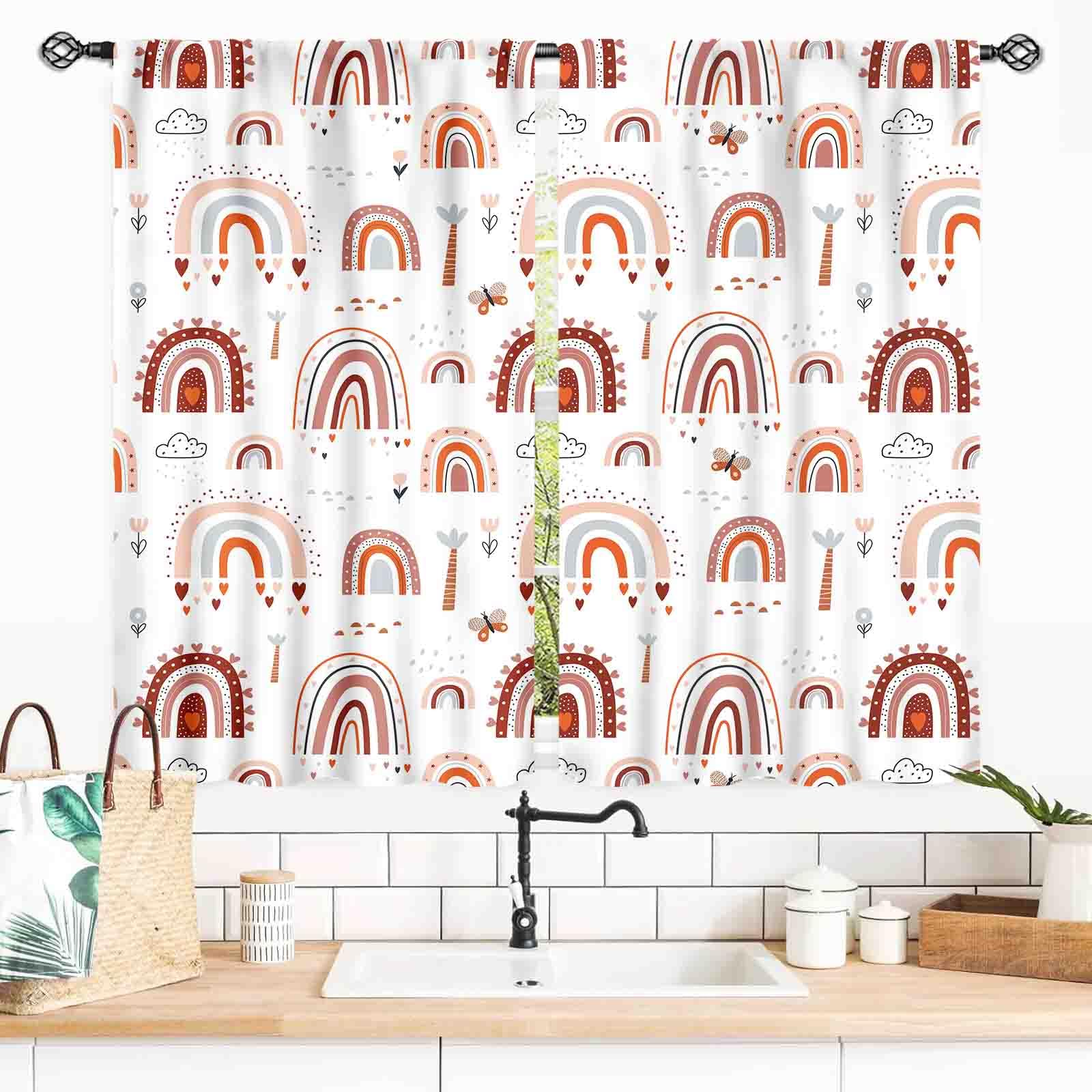 TKUYO Rainbow Curtains for Girls Bedroom, Boho Pastel Pink Colorful Cute Cartoon Rainbow Window Treatments Drapery for Baby Kids Bedroom Living Room Classroom Nursery Bathroom 2 Panels, 55x39 Inch