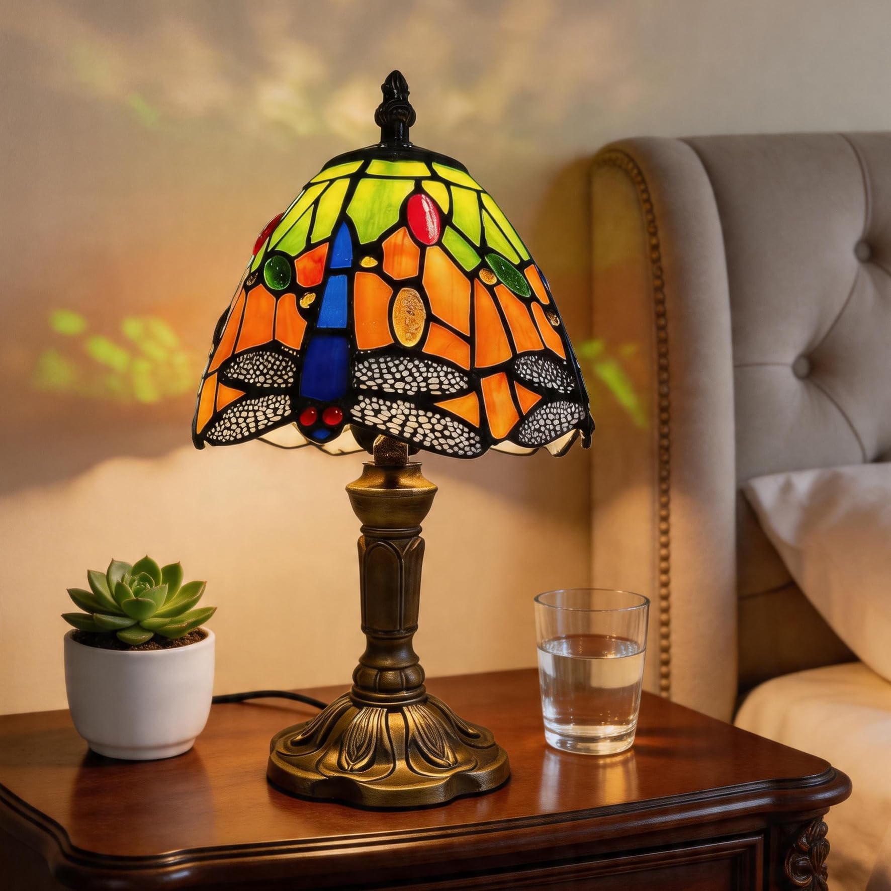 Plynvexa Tiffany Style Lamp,6" Dragonfly Stained Glass Table Lamp,Vintage Bedside Lamp for Bedroom, Living Room,Office Atmosphere Desk Lamp with Artistic Flair — image 1