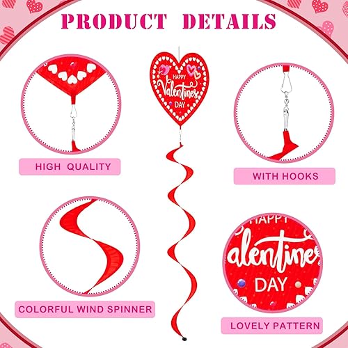 Miniatura 3 de Mixweer 6 calcetines de viento para el día de San Valentín para corazones exteriores con ganchos, decoraciones colgantes de San Valentín, corazones