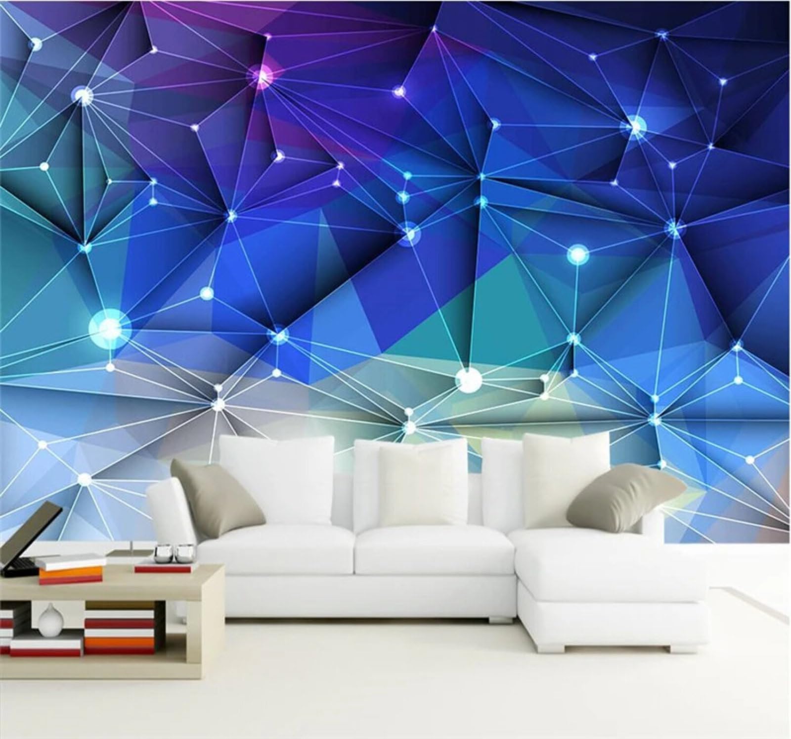 Abstract Blue Geometric Polygon Lines 3D Wallpaper Easy Install Feature Office Living Room Sofa Bedroom TV Background Wall Decoration-250cm×170cm