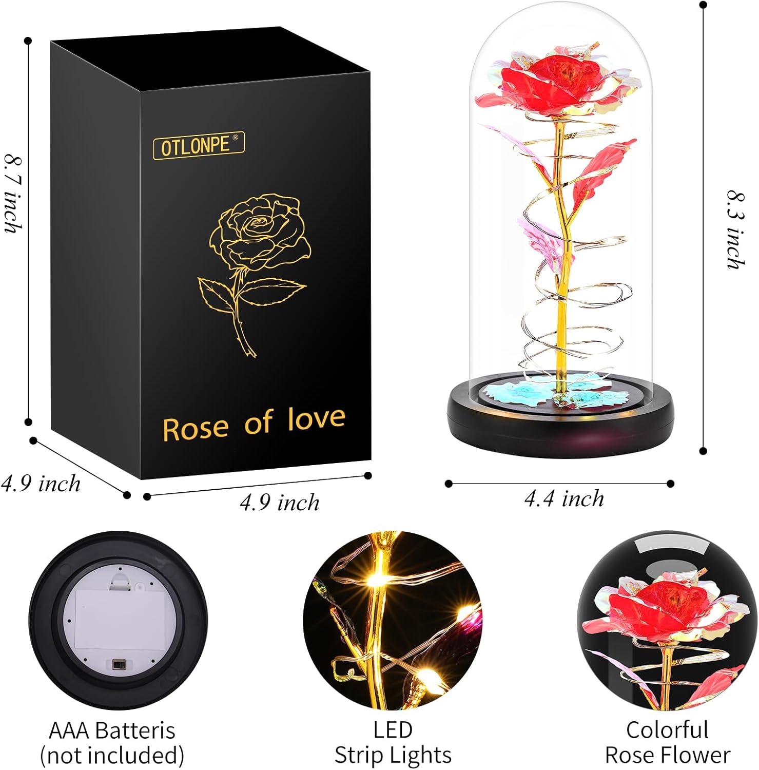 Otlonpe Preserved Forever Valentines Day Flower Gifts for Her, Glass Light Up Rose Gifts for Women Mom Grandma Girlfriend Wife Sister, Valentines Mothers Day Christmas Birthday Womens Gift (Red) - Image 9
