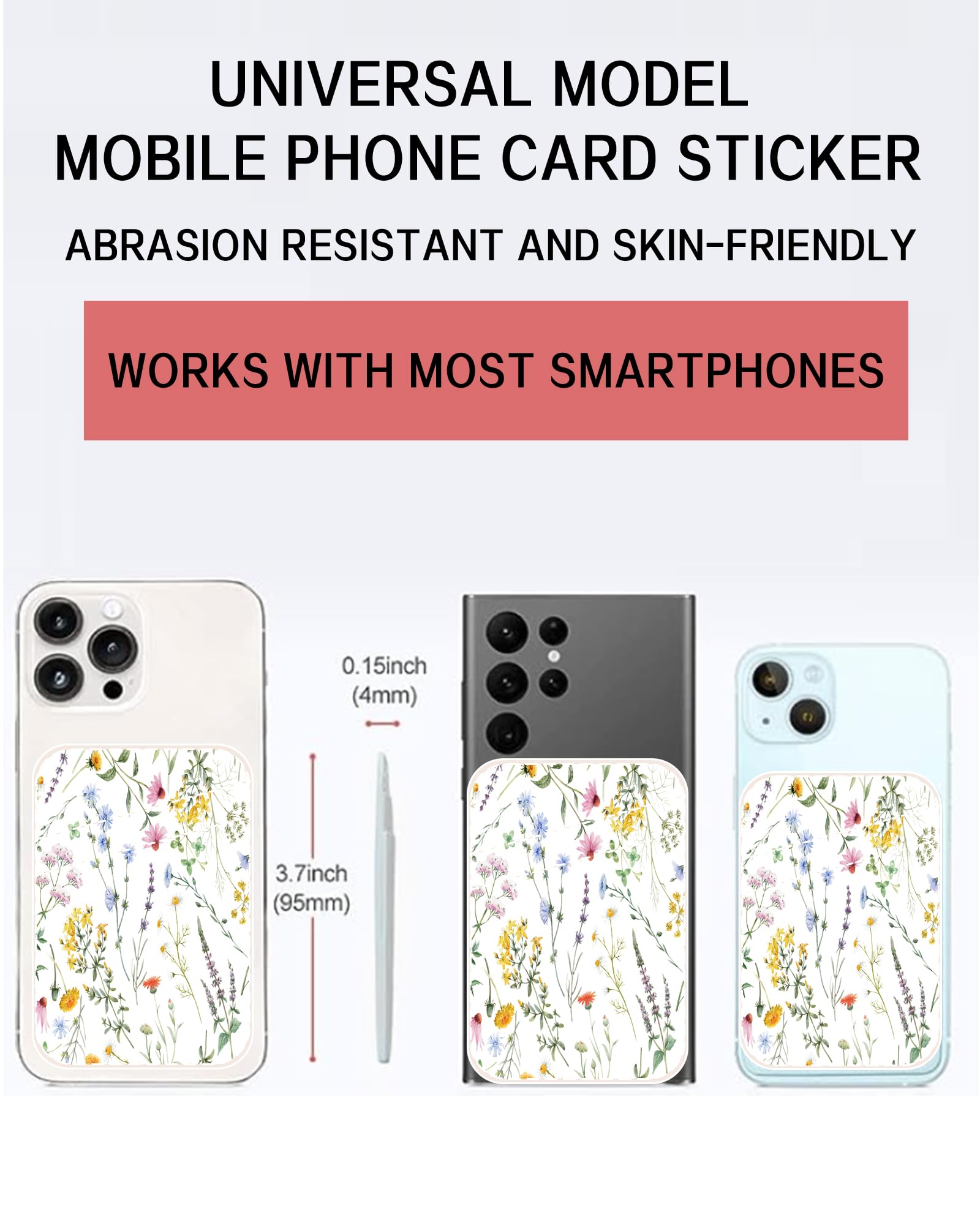 ADBOR Skórzane etui na karty na telefon, portfel na telefon z podwójnymi kieszeniami, uroczy uchwyt na karty boho kwiaty liście