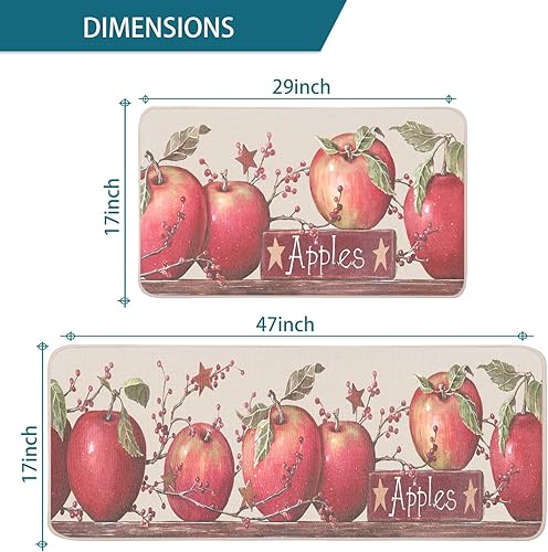 Miniatura 2 de Apples Farmhouse - Juego de tapetes de cocina de 2 a 17 x 29 y 17 x 47 pulgadas, alfombras decorativas antideslizantes para el hogar y la cocina