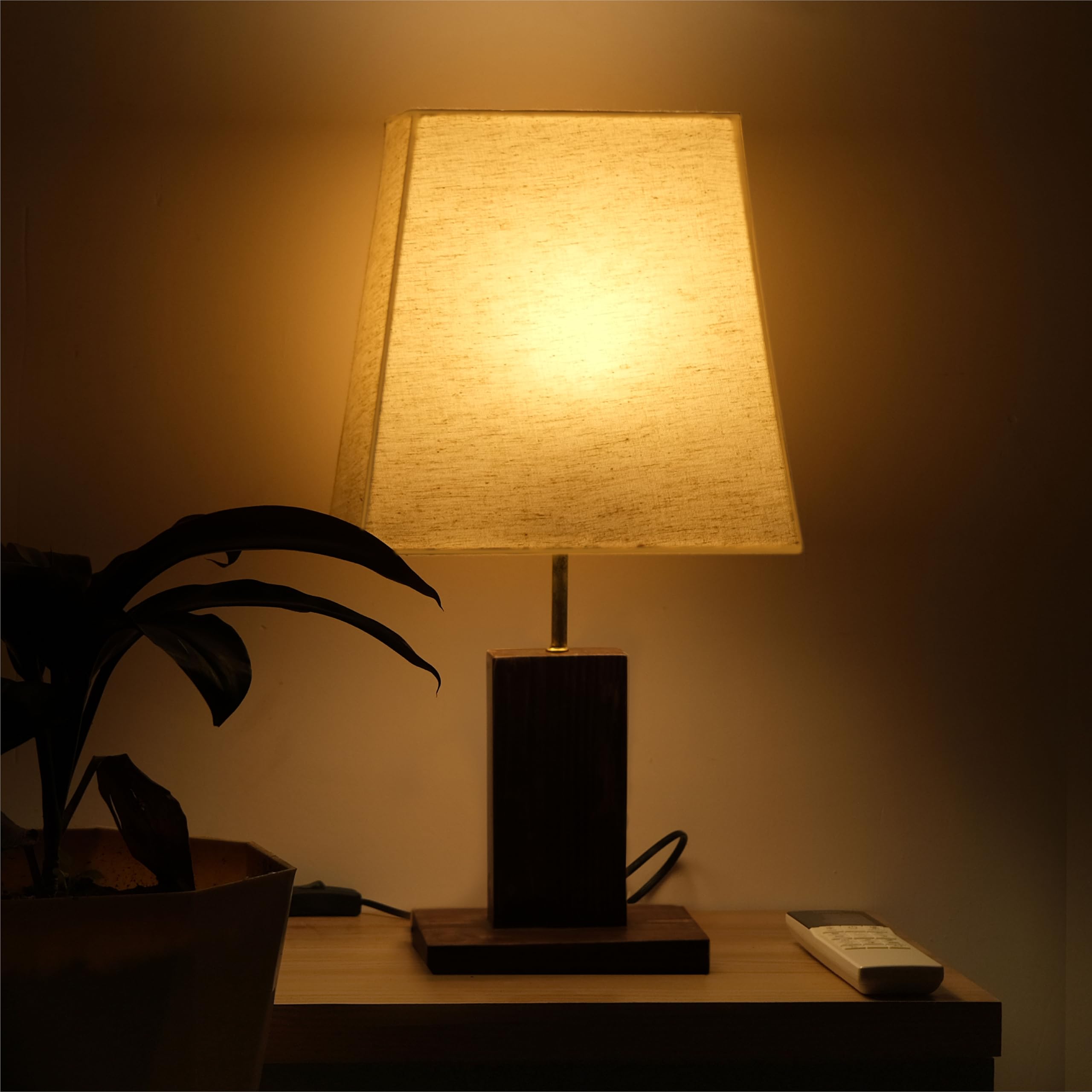 LUCRATIVE® Natural Wood LED Table Lamp with Fabric Shade (18 Inch) | Bedside Lamp for Bedroom, Living Room, Office Desk, Study Room | Modern Decorative Light for Home Decor (Brown)-image-20
