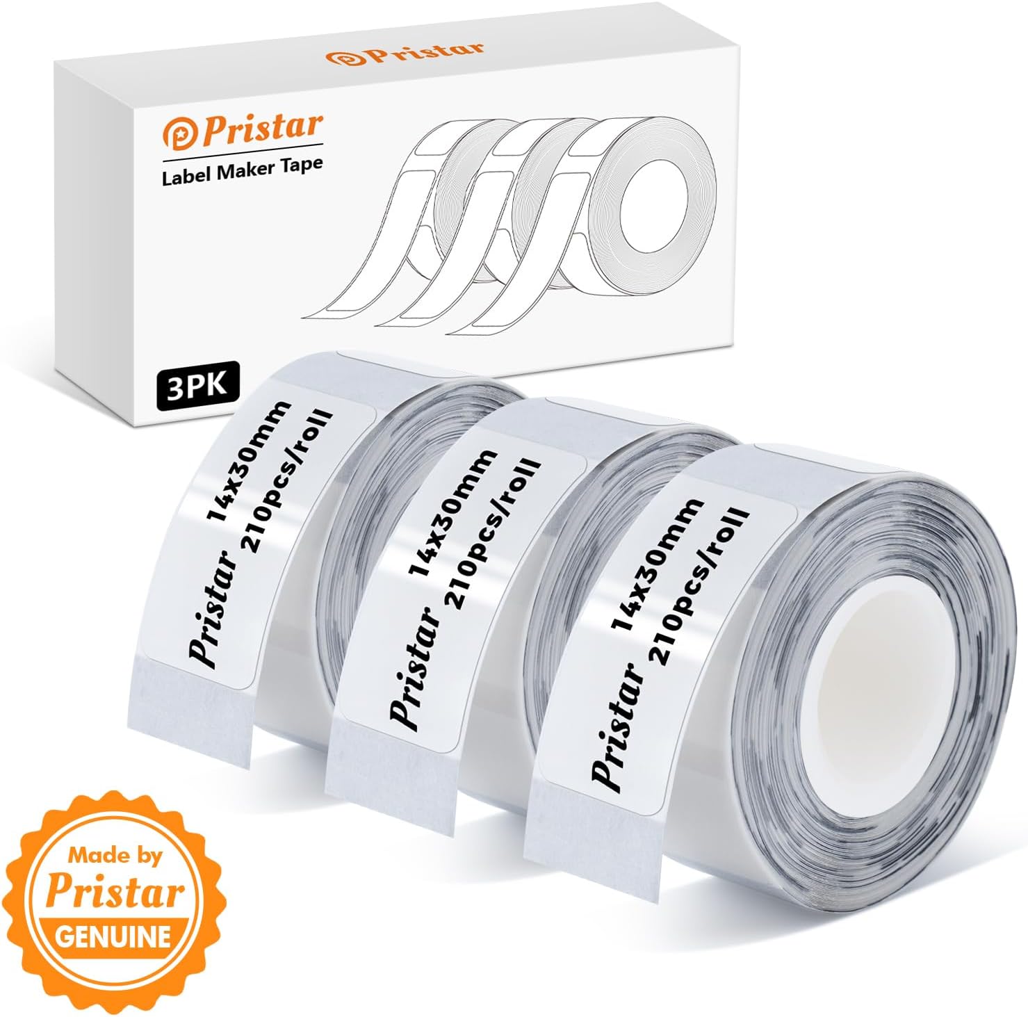 Pristar P15 Labels, 3 Rotoli 14 mm x 30 mm Nastro Adesivo Termico, Compatible with P15 Label Maker, Trasparente, 210 Labels / Rotolo