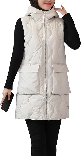 Winter Long Puffer Vest for Women Zip Up Hoodie Quilted Vest Jacket