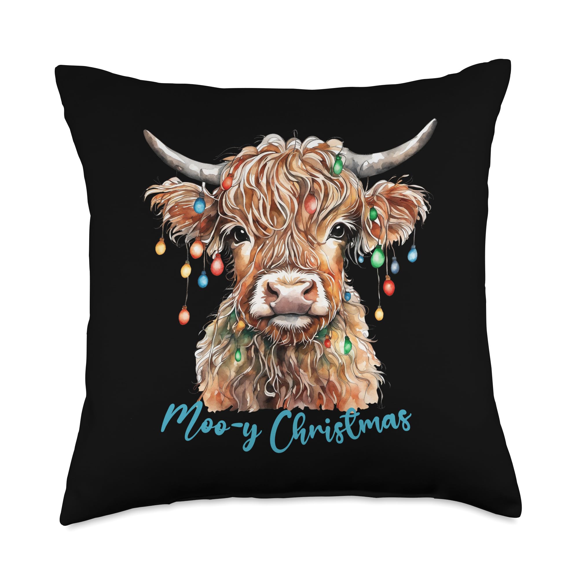 Cowboy Christmas Western Cowgirl HighlandMoo-y Christmas Throw Pillow, 18x18, Multicolor