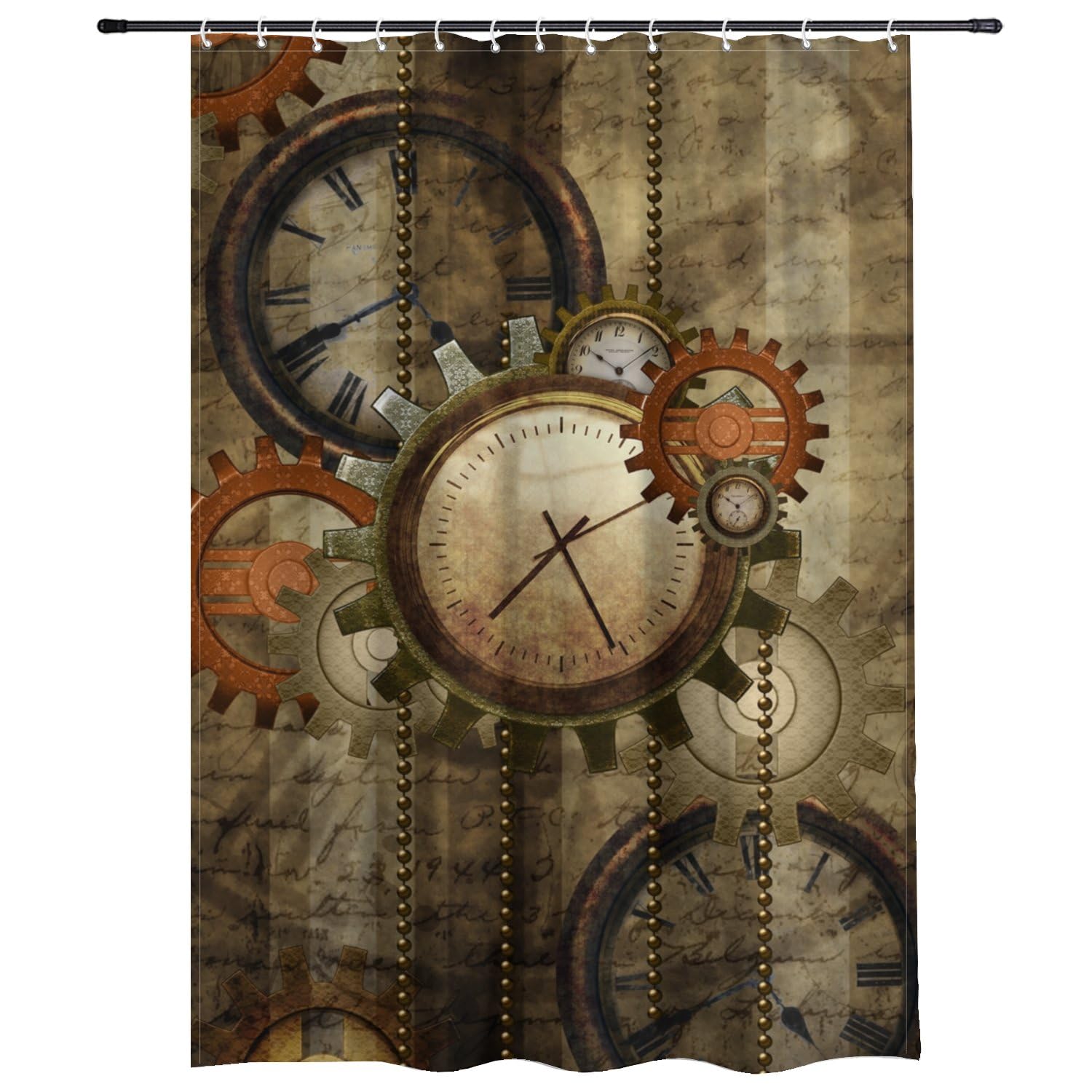Retro Clock Shower Curtain Mould Free Washable Waterproof Long Shower Curtain for Wet Room with Hooks Polyester Fabric Vintage Shower Curtains Bath Bathroom Curtains 180×180cm Home Decor