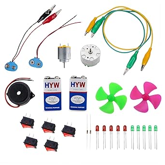 Electronic Spices 28pcs Mini Starter kit for beginners (motor, battery, switch, alligator clip, buzzer,resistor, led, propeller)