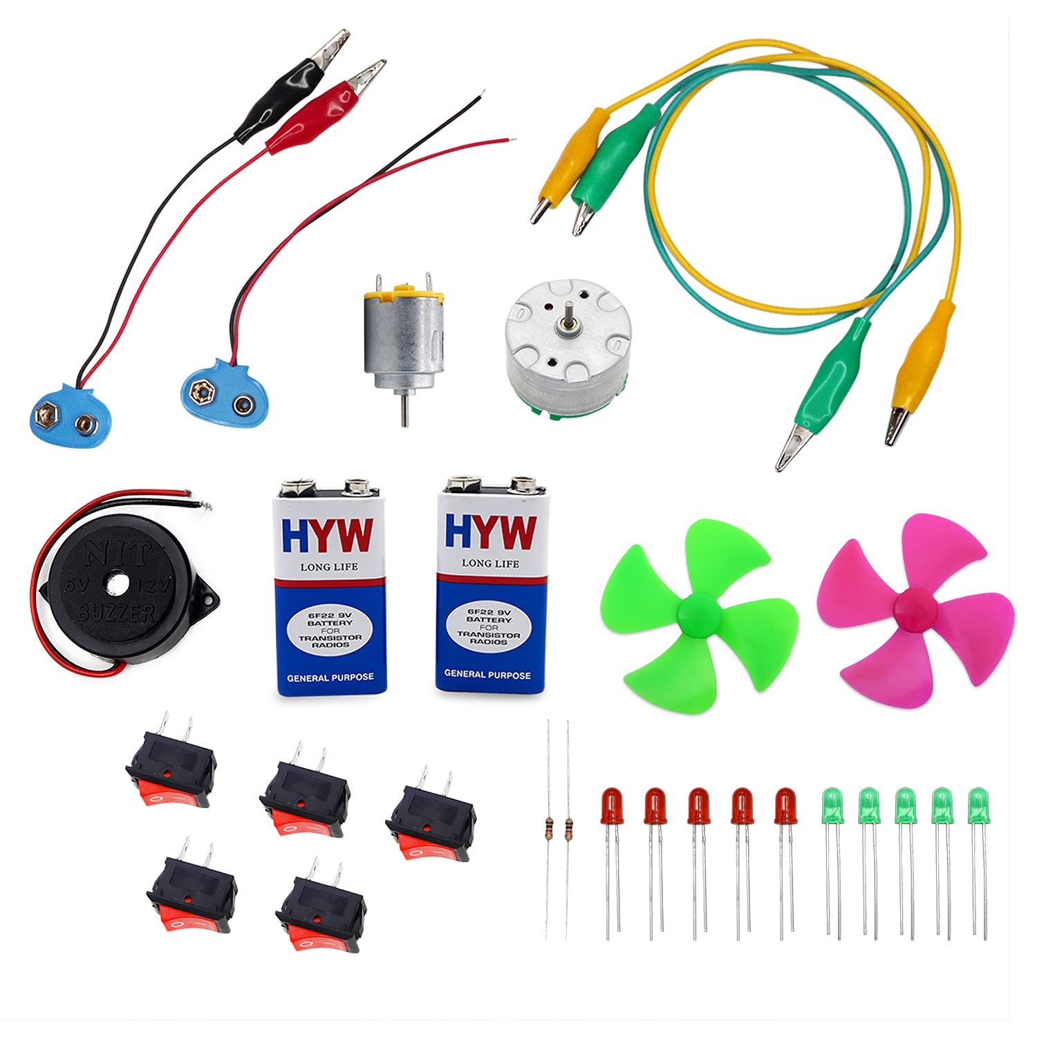 Electronic Spices 28pcs Mini Starter kit for beginners (motor, battery, switch, alligator clip, buzzer,resistor, led, propeller) (B0999KMJ8D) Amazon Price History, Amazon Price Tracker
