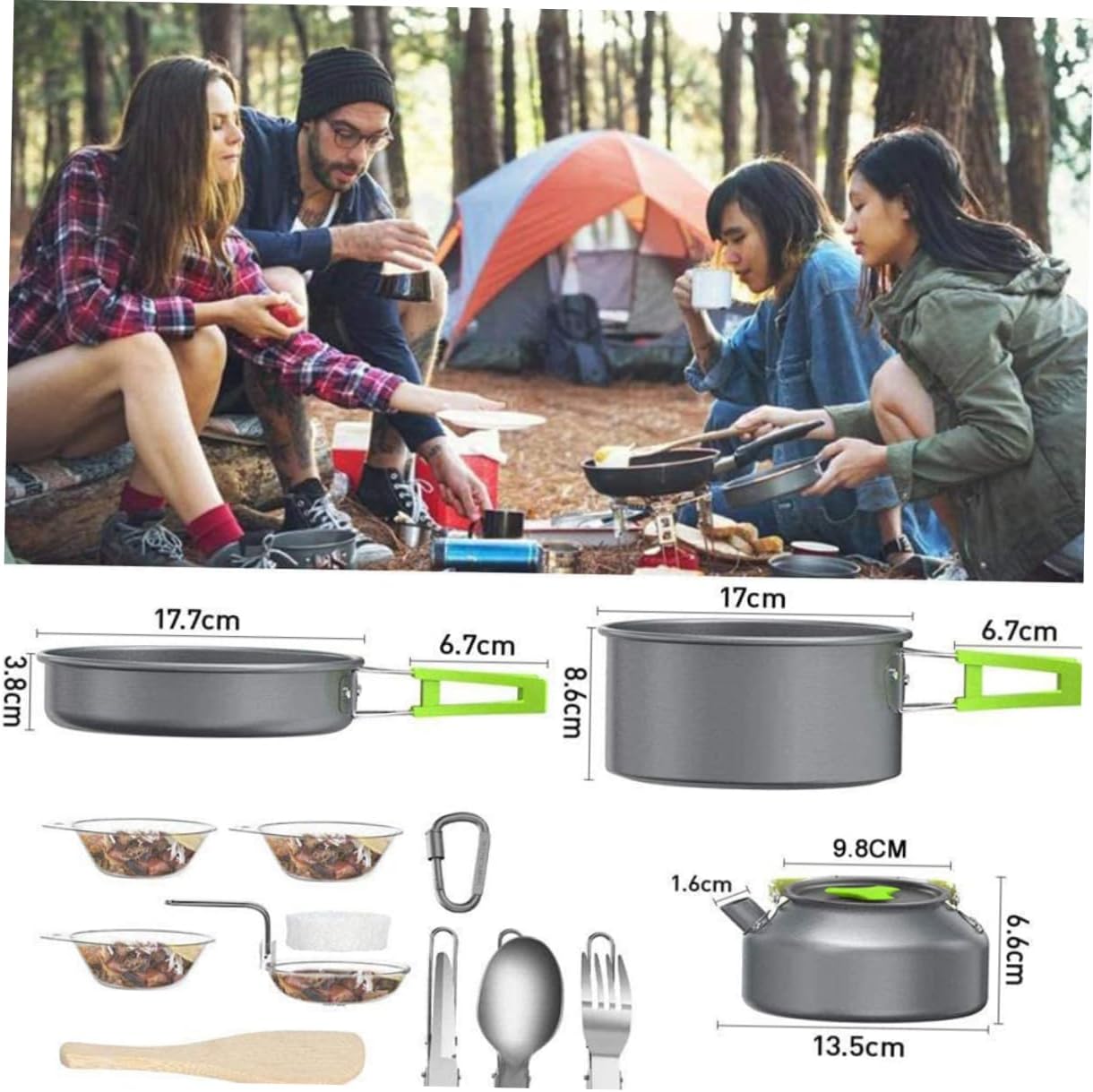 1set Portable Camping Cookware Non-Stick Cooking Supplies Kit for Outdoor BBQ Hiking and Picnics Compact and Lightweight Design for Easy Carrying