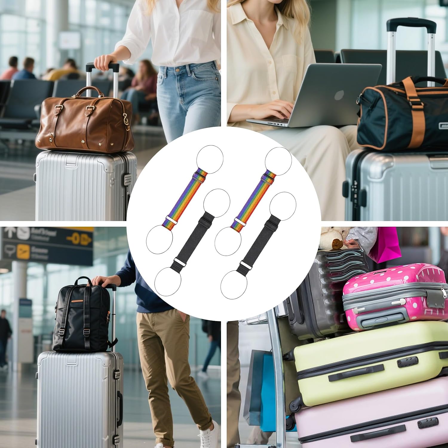 4 PCS Luggage Connector Straps, Travel Essentials for Frequent Business Travelers and Family Vacations, Secure Bag Organization During, Adjustable Luggage Connector Straps for Suitcases