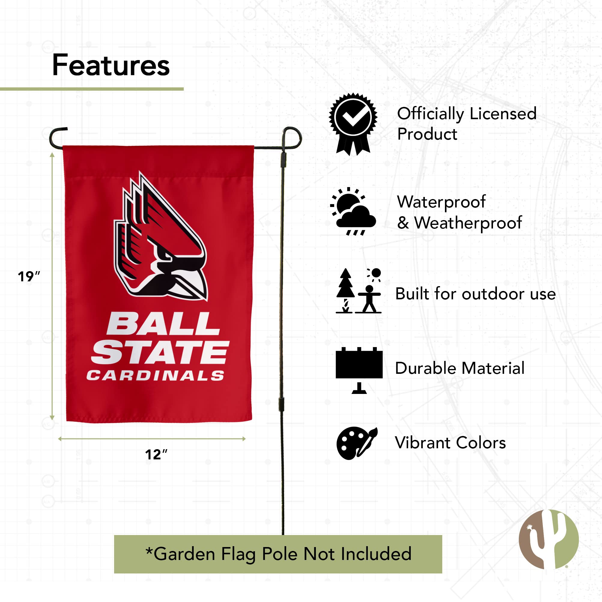 Gartenflagge Ball State University – Doppelseitig, 100 % Polyester, Design B, Offiziell Lizenziert
