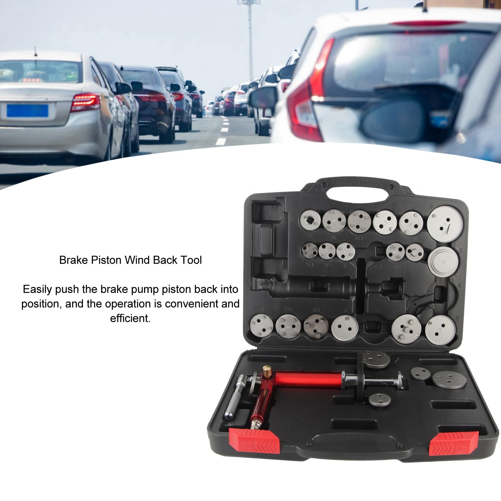 Naroote Pinza de Freno Neumática Herramienta de Retroceso de Viento Construcción de Acero Eficiente para Automóviles Universales Kit de Pistón de Freno de 24 Piezas